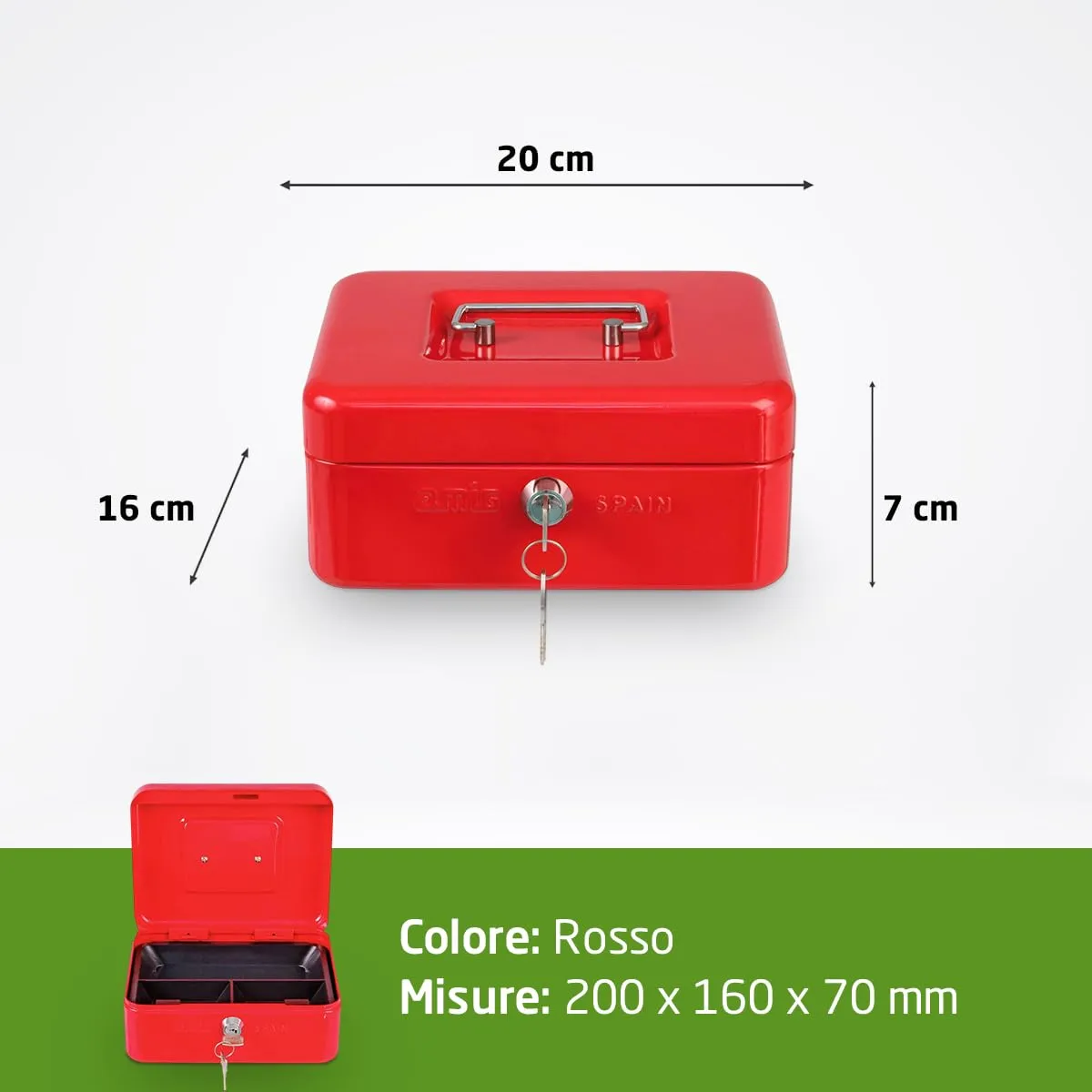 Amig cassetta di sicurezza rossa 200x160x70 mm acciaio