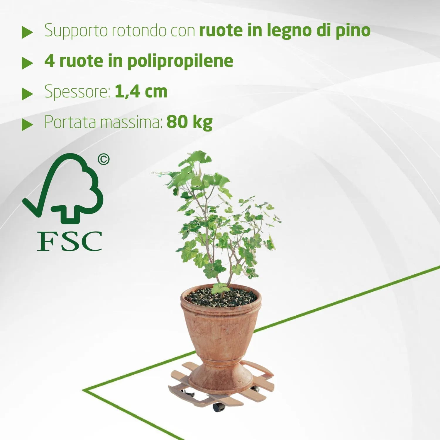 Amig Sottovaso con ruote legno pino Ø35 cm 80 kg