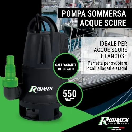 Ribimex 550W Pompa Sommersa Acque Scure 10000 L/h