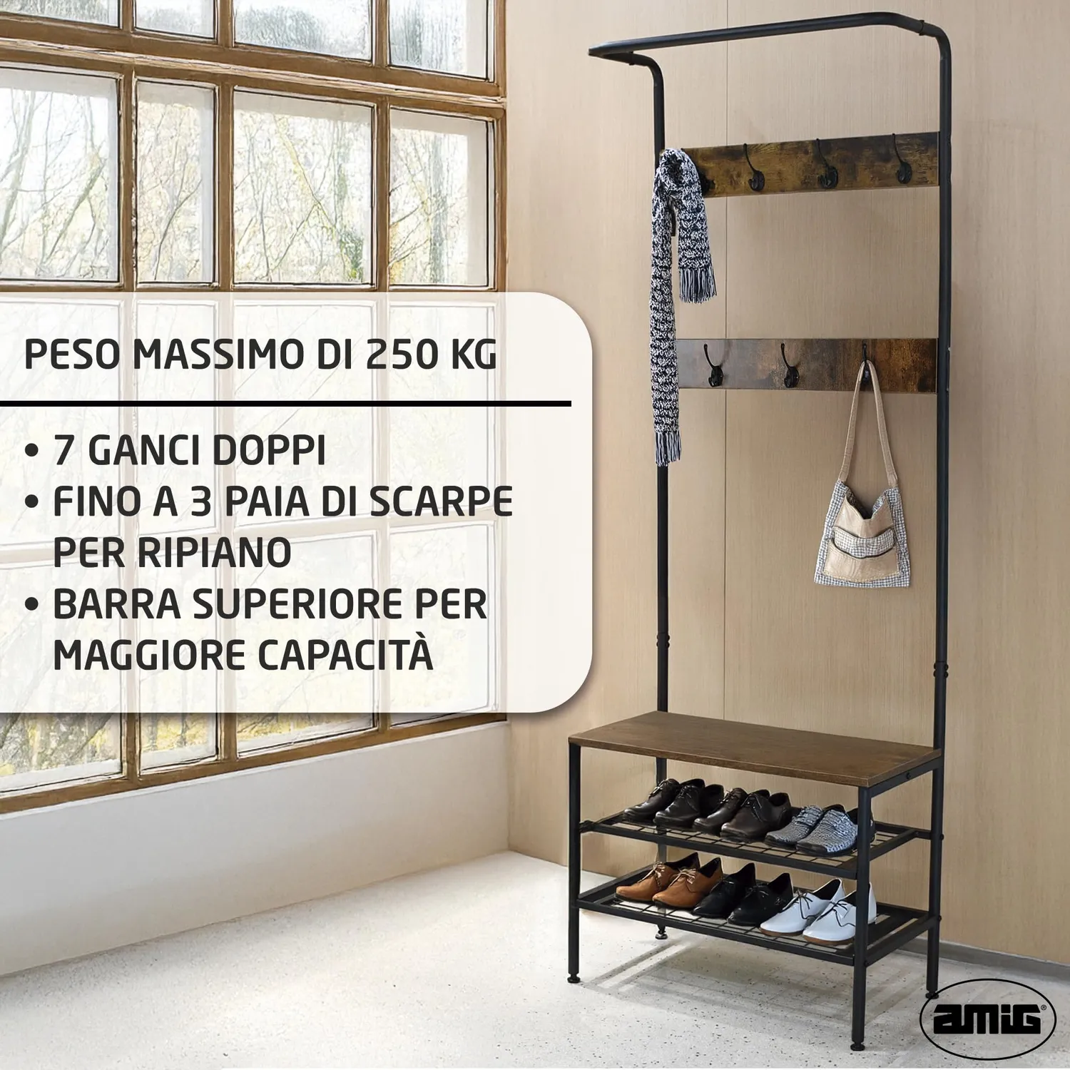 Amig Lukien appendiabiti con scarpiera 183 cm nero marrone