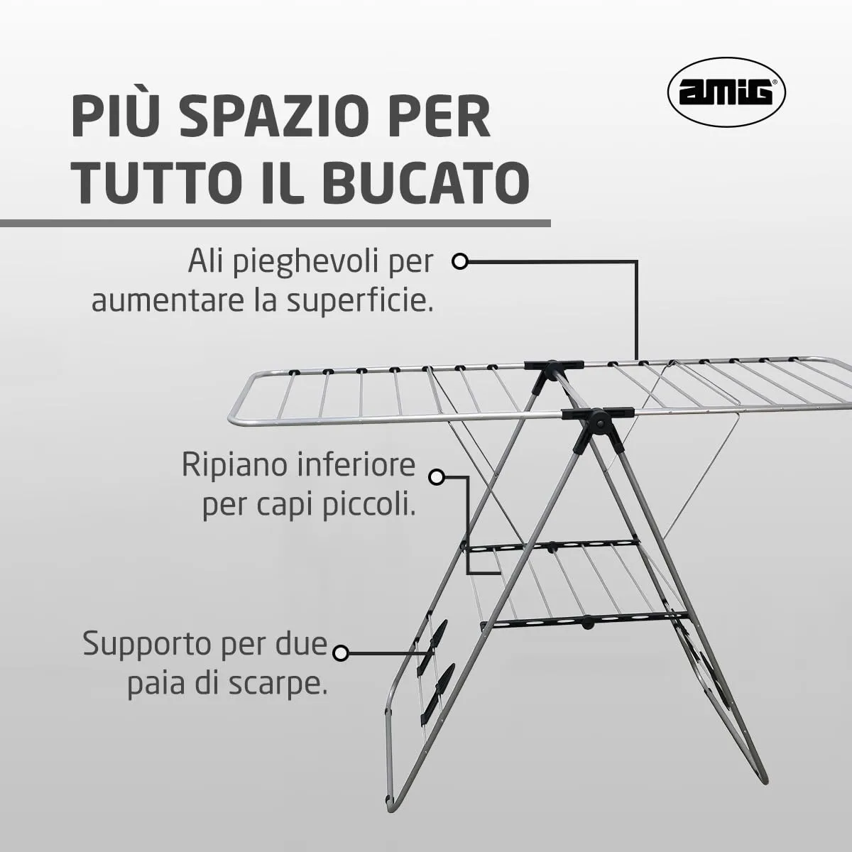 Amig Aeria UrbanDry Stendibiancheria 15 m Argento Nero 145 cm
