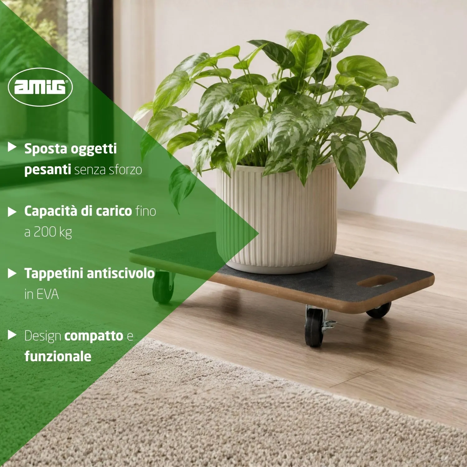 Amig piattaforma carico ruote 58x29 cm 200 kg MDF