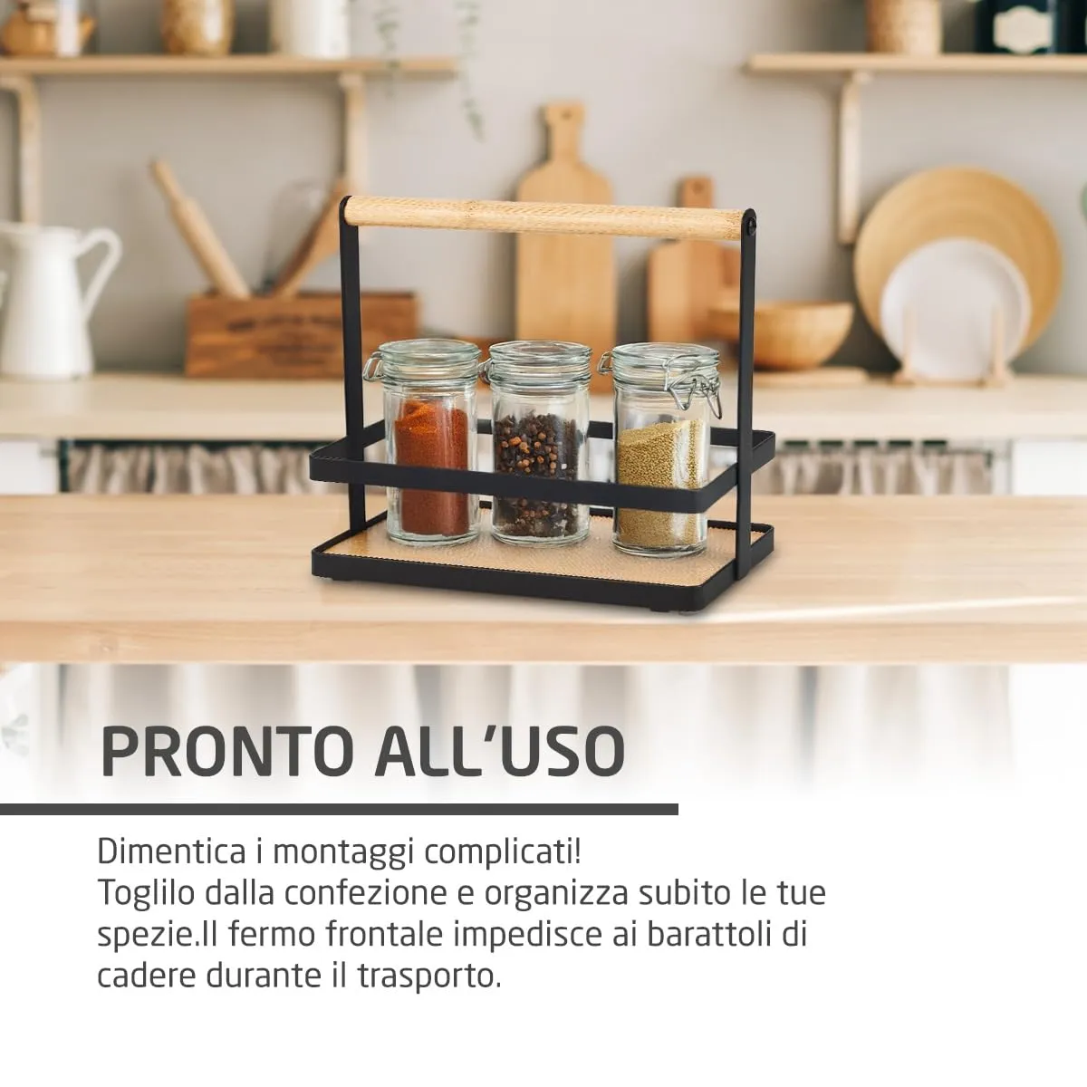 Amig portaspezie scaffale cucina acciaio nero e bambù