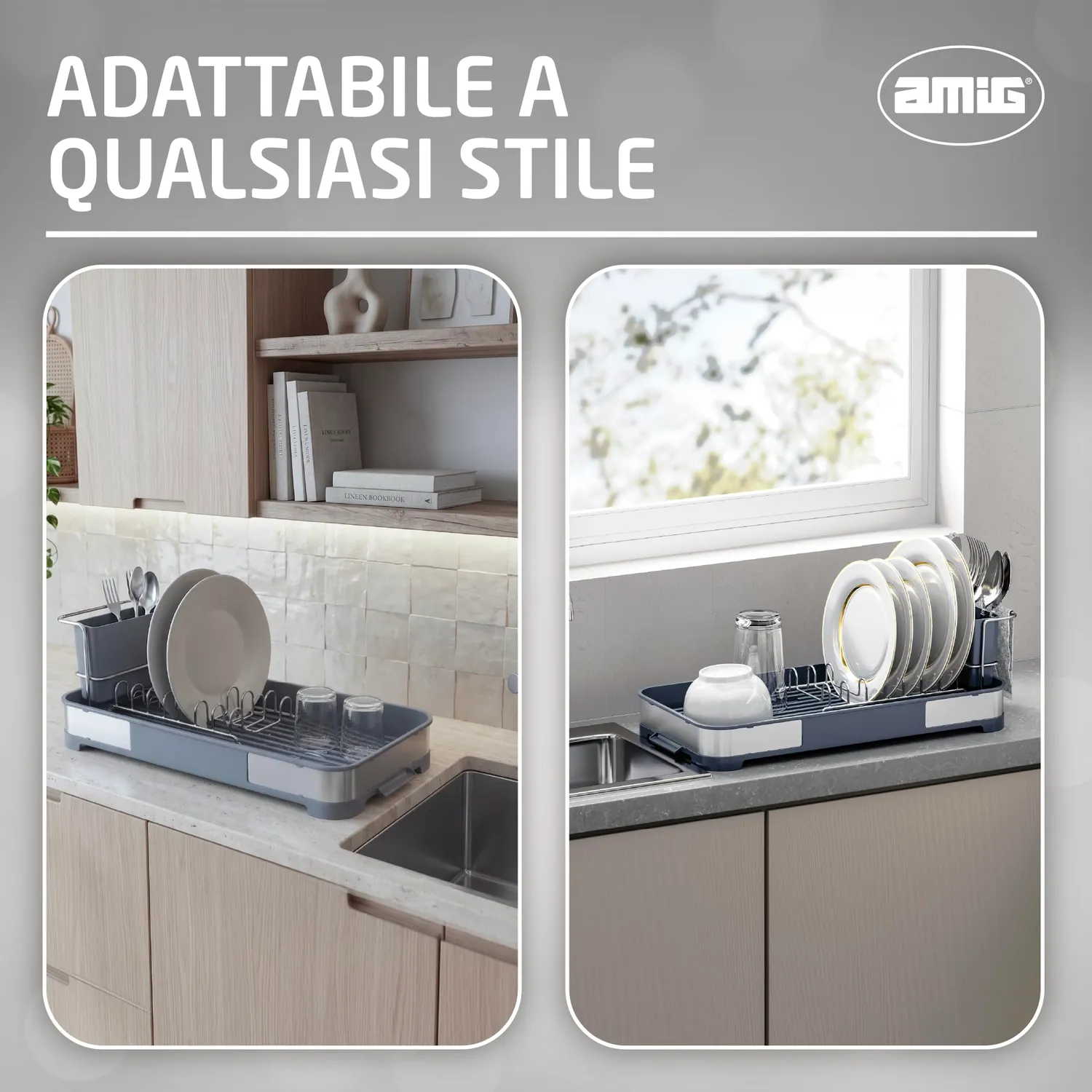 Amig Siba Mini scolapiatti grigio 7 piatti acciaio