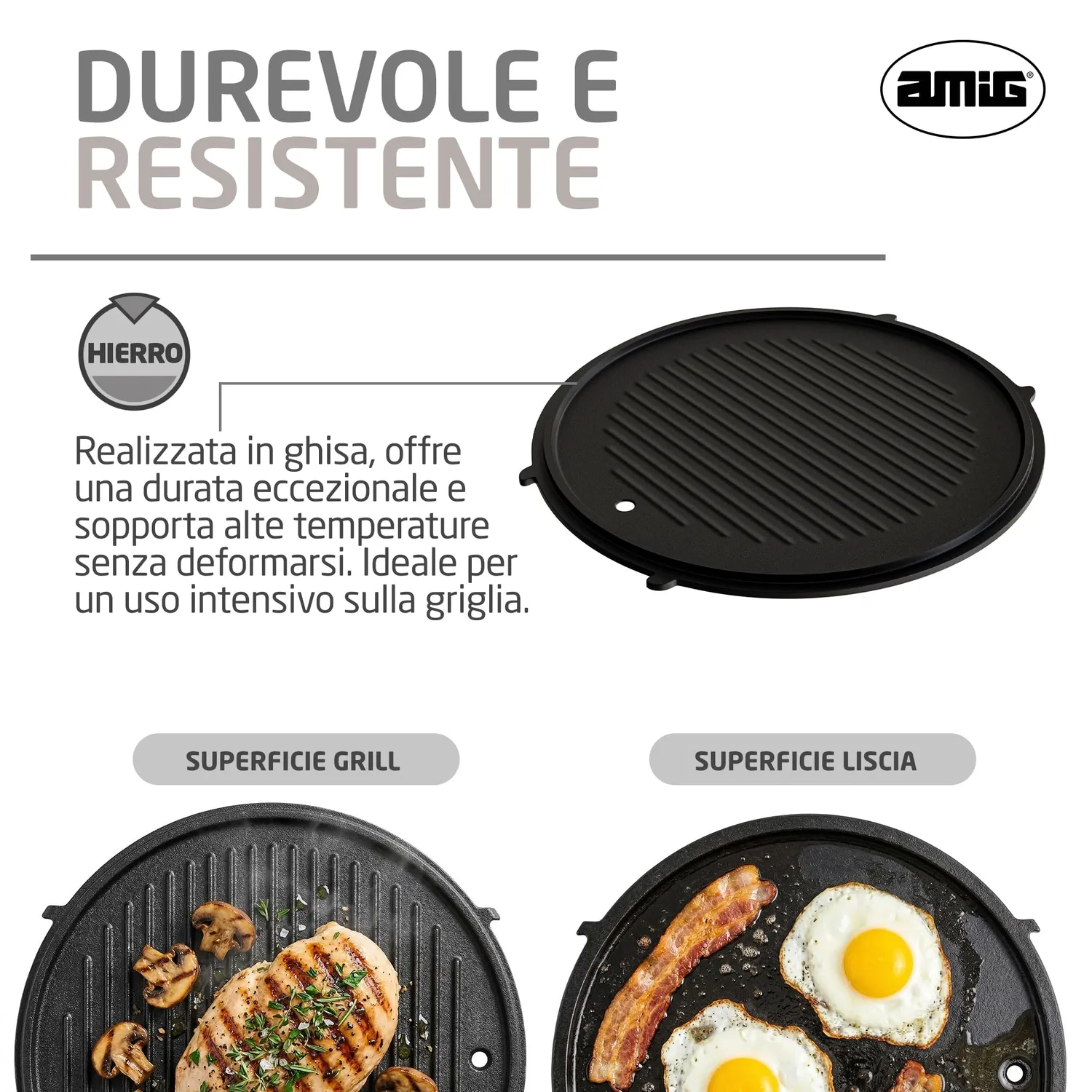 Amig AM37 piastra ghisa rotonda 31 cm scanalata barbecue
