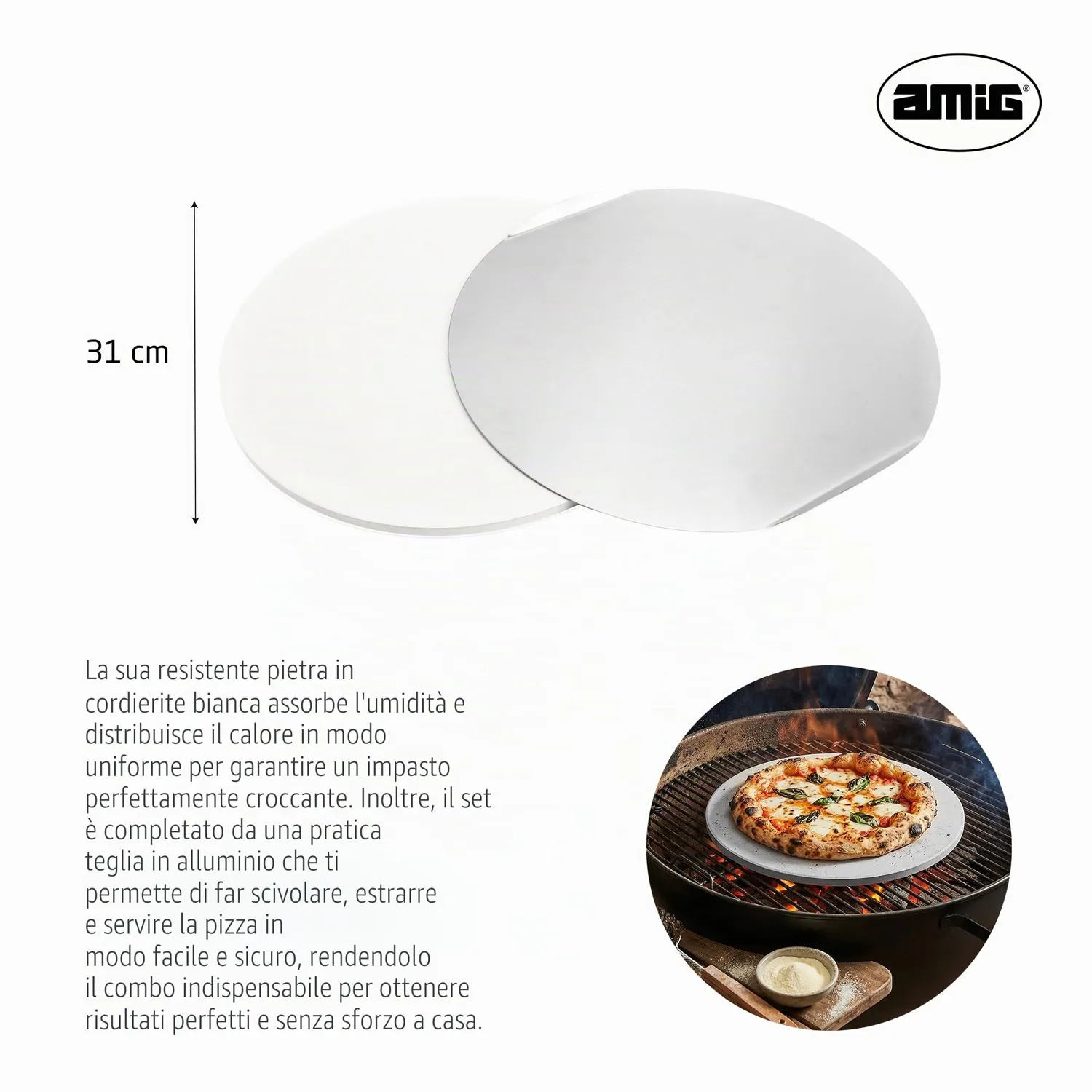 Amig AM27 kit pizza pietra 33 cm forno barbecue