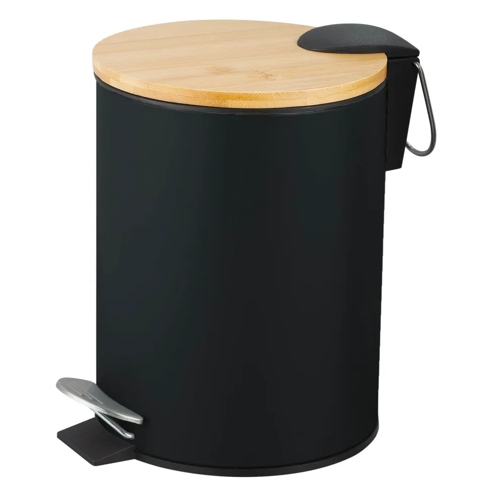 Amig Naturline Pattumiera Bagno 5 L Nera Pedale Bambu