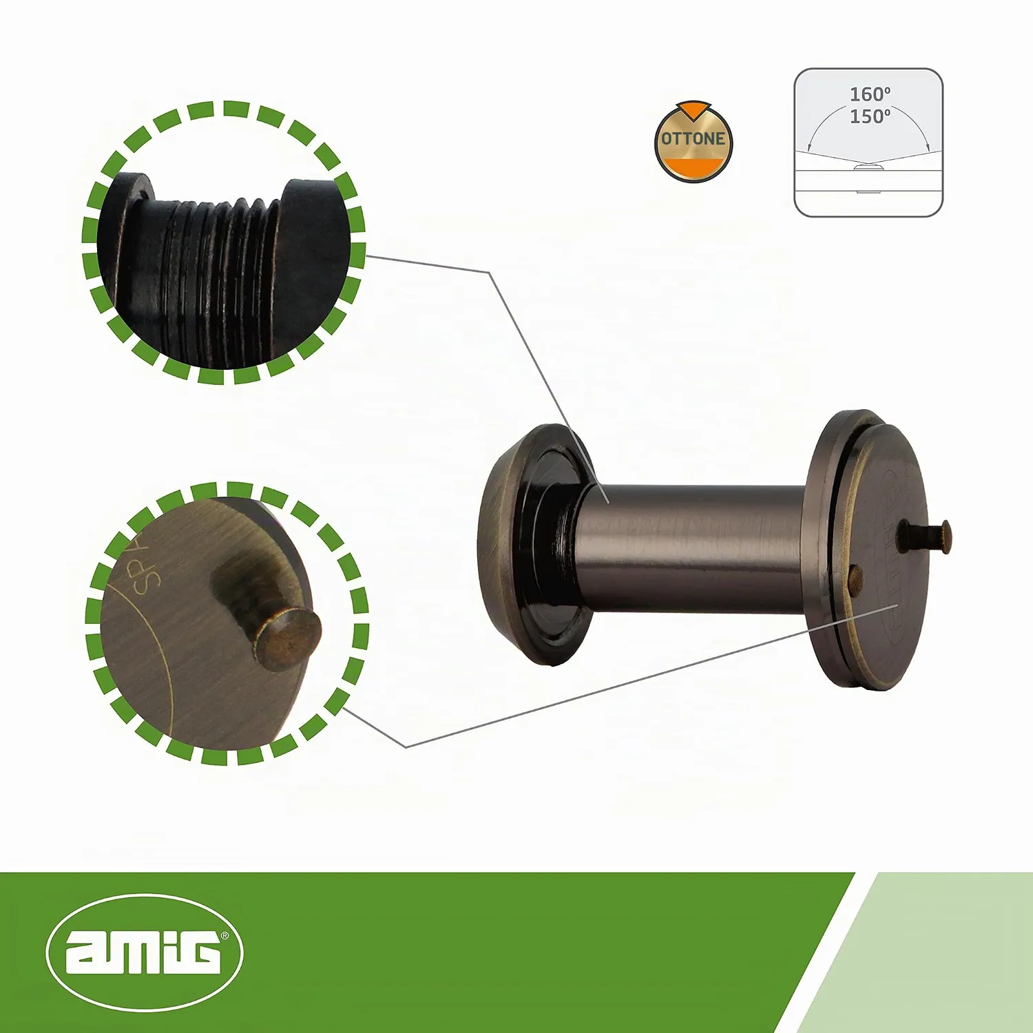 Amig 3 spioncino porta ottone bronzo 14 mm 35-60 mm