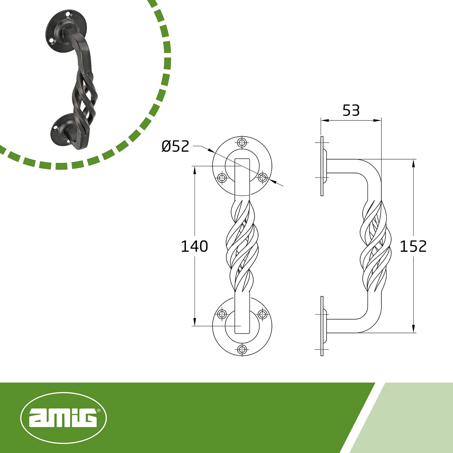 Amig 104R Maniglione 240 mm Nero Acciaio Rustico