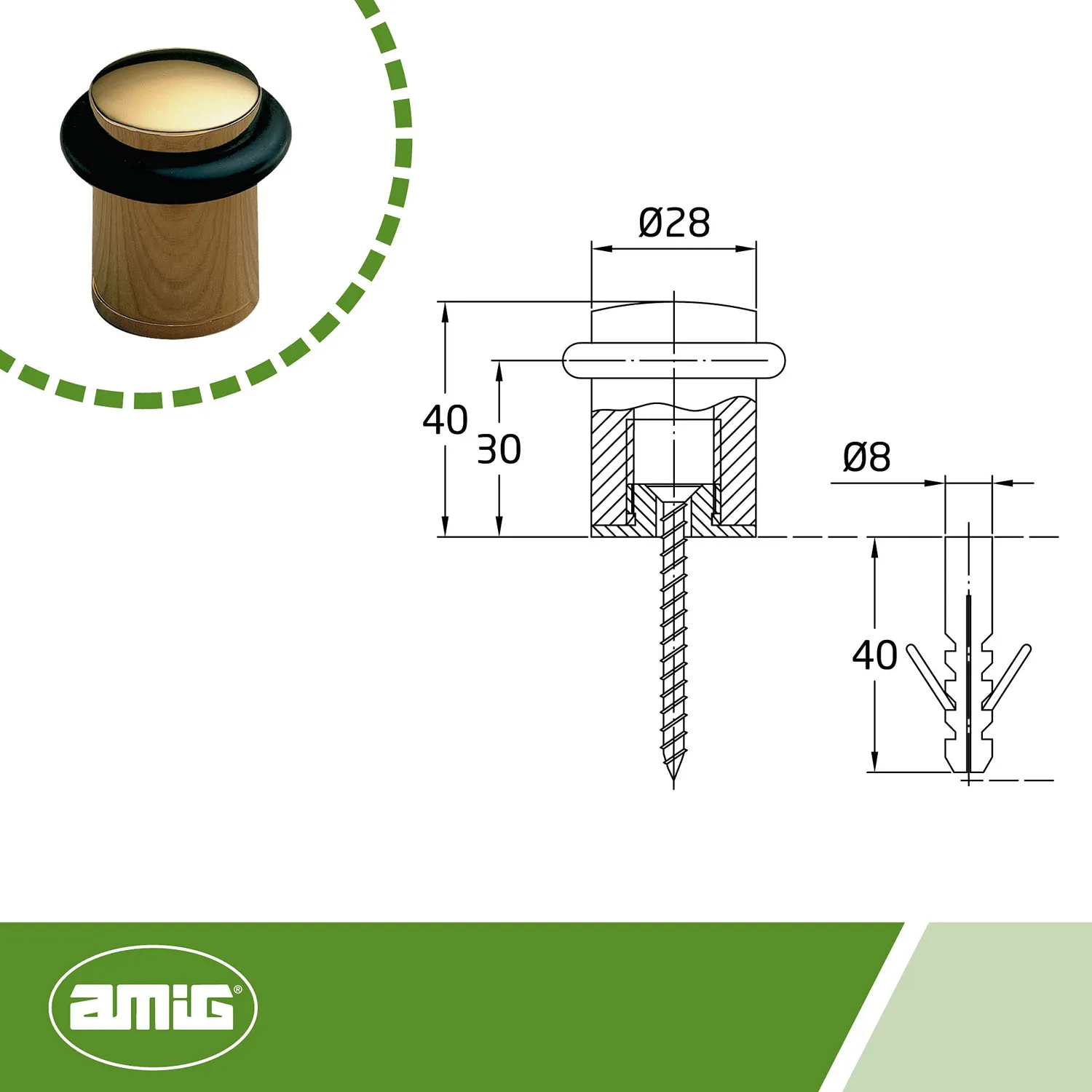 Amig Fermaporta cilindrico oro Ø28x40 mm gomma