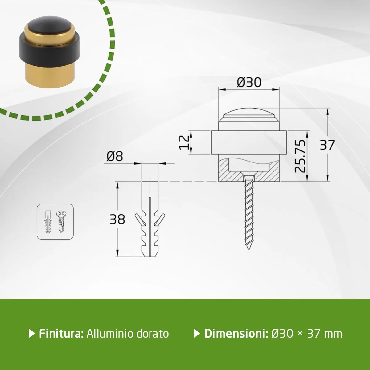 Amig fermaporta pavimento alluminio dorato Ø30x36 mm