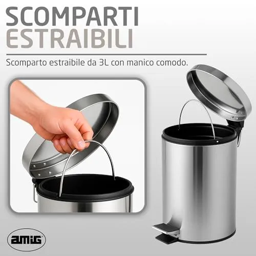 Amig Linea pattumiera bagno a pedale 3 L inox lucido rotonda