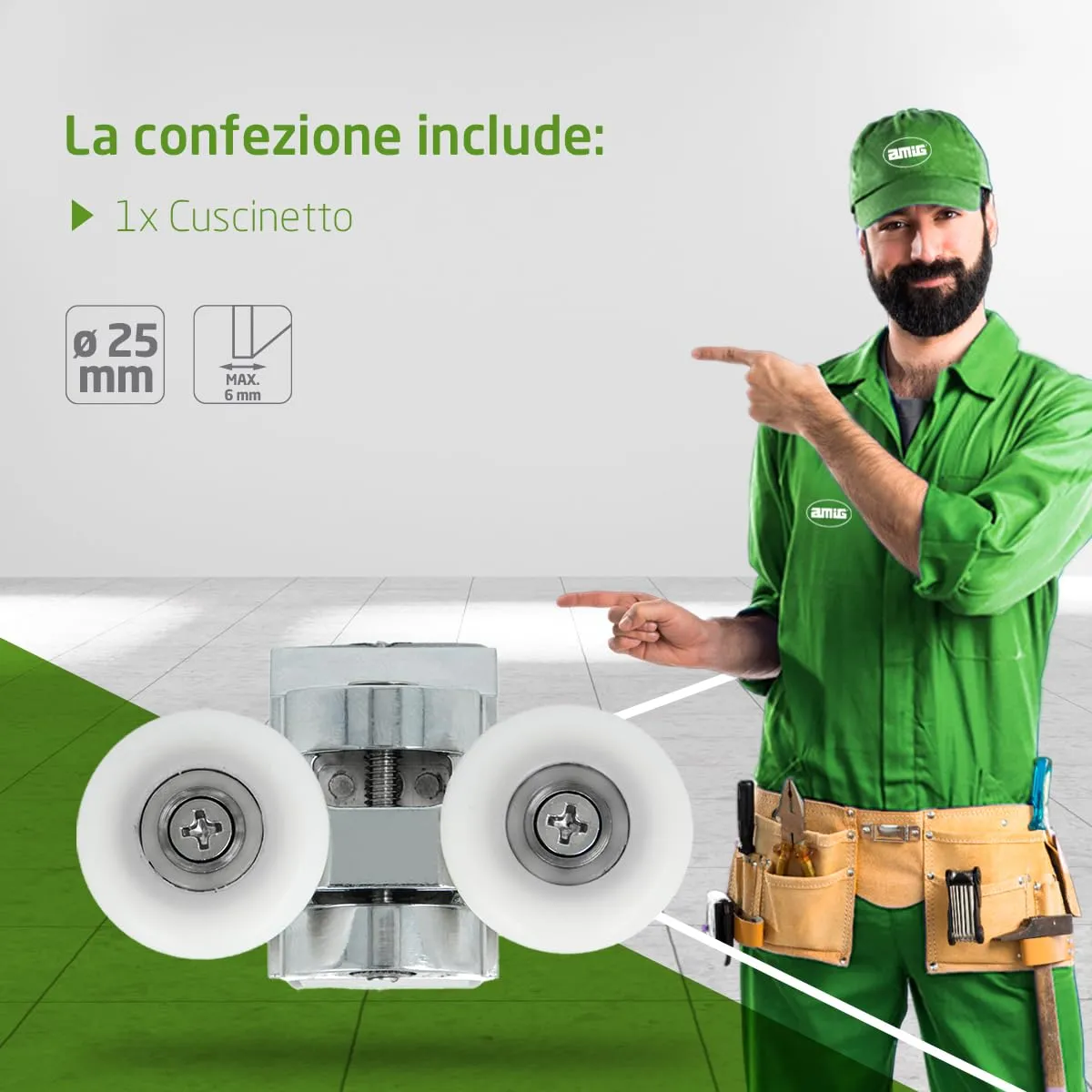 Amig Gioco Rotella Cabina Doccia Ø25 mm Singola Vetro 6 mm