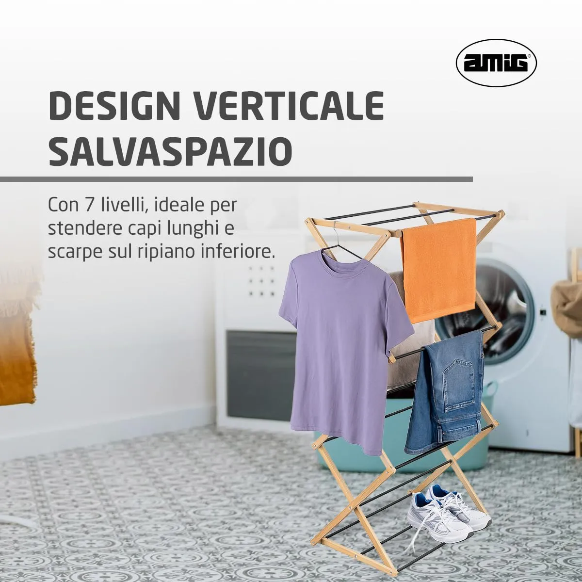 Amig Aeria ZenRack Stendino Torre Nero Bambù 5 m