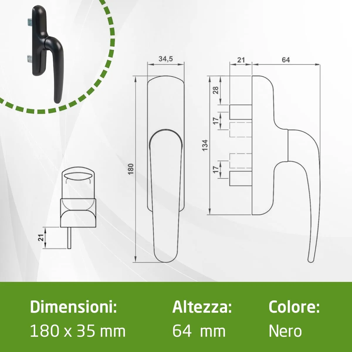 Amig 2800V-PR maniglia per finestre battente nera 180 mm
