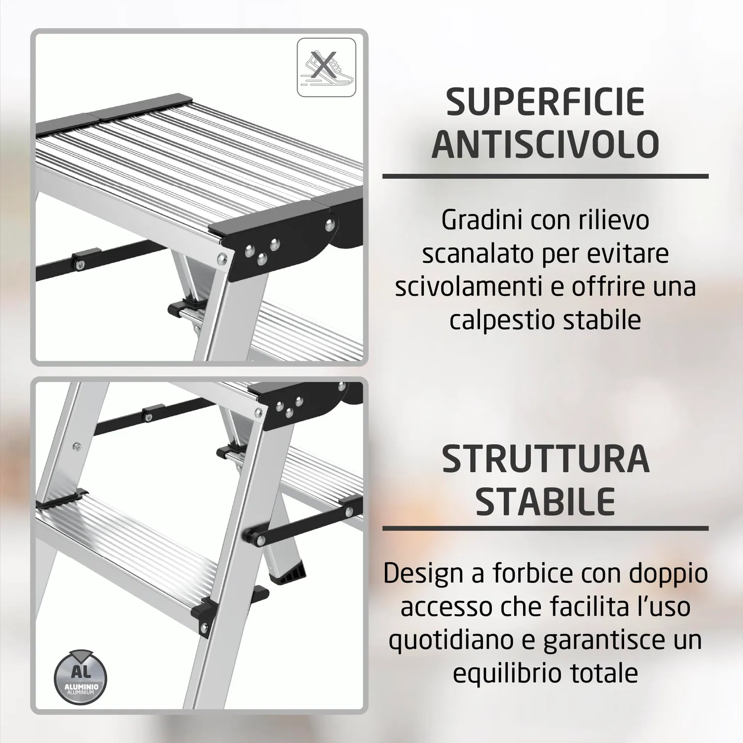 Amig sgabello pieghevole alluminio 2 gradini 39x44 cm