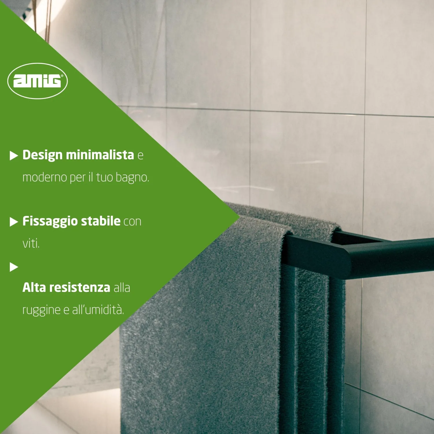 Amig Oma-2 portasciugamani semplice nero opaco 490 mm zamak