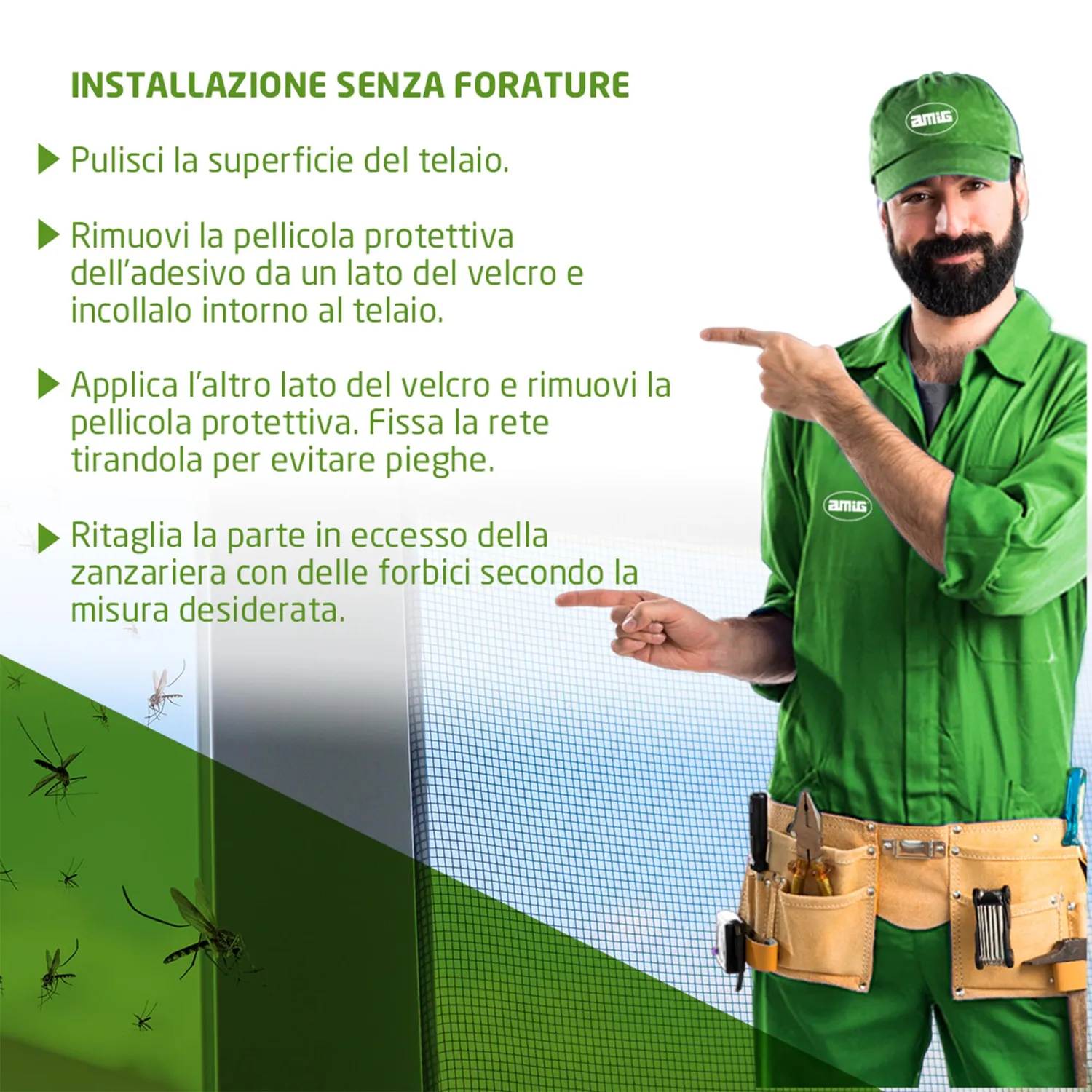 Amig zanzariera finestra e porta 150x250 cm nera poliestere