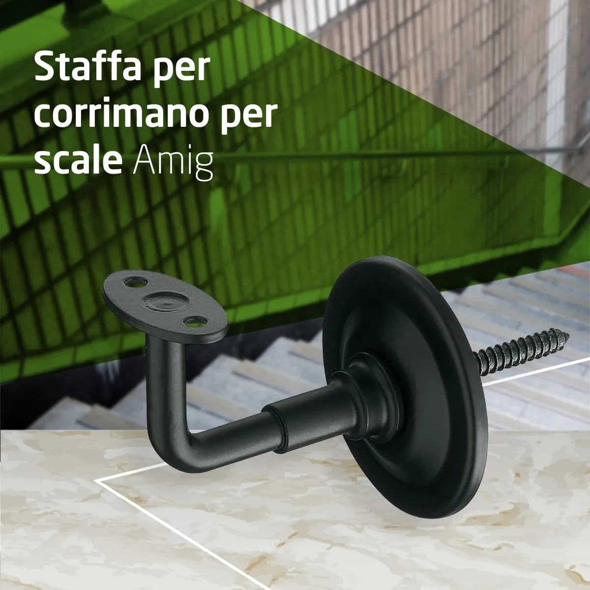 Amig Supporto Corrimano Nero Acciaio 70x75x45 mm