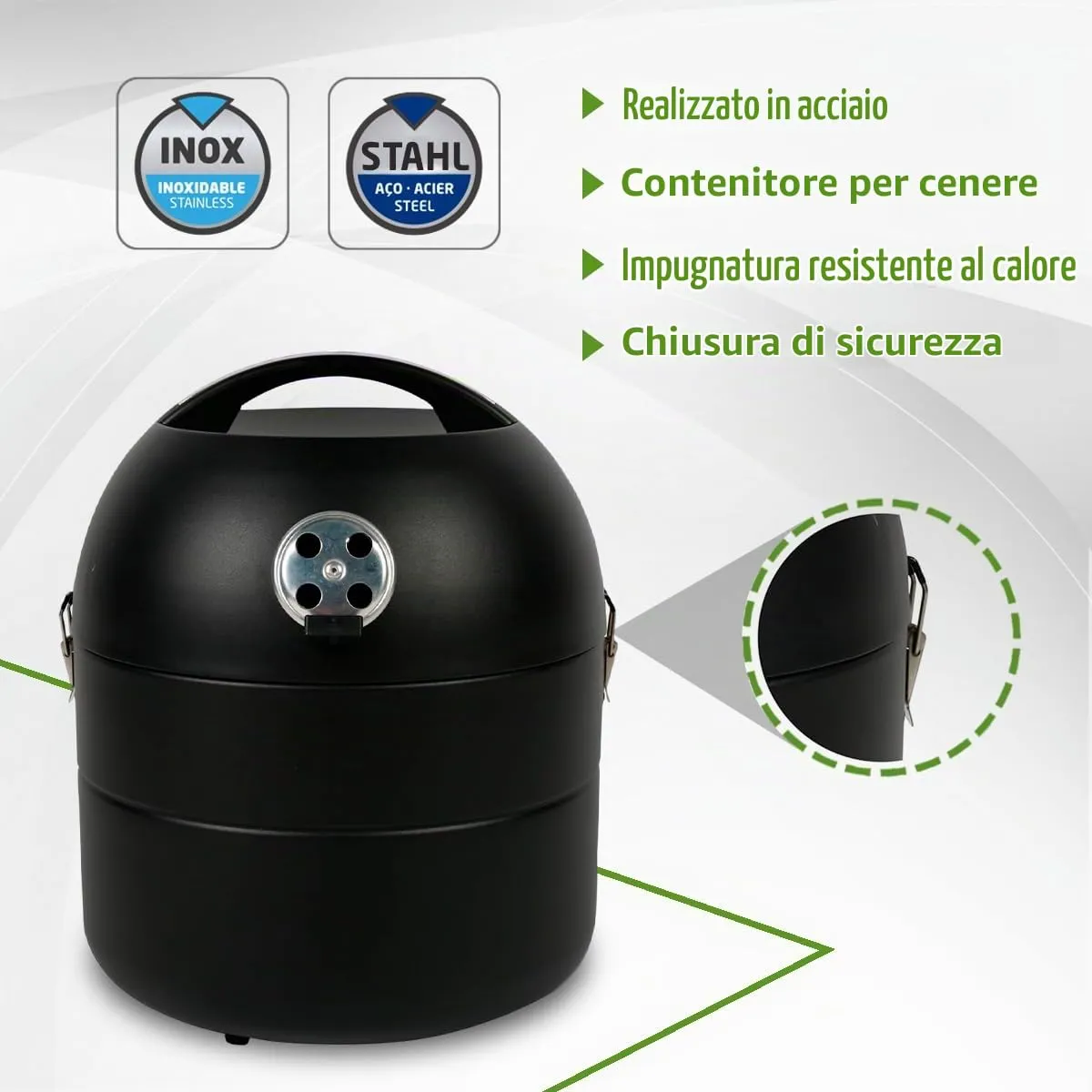 Amig Barbecue a Carbone da Tavolo Ø29 cm Nero Portatile