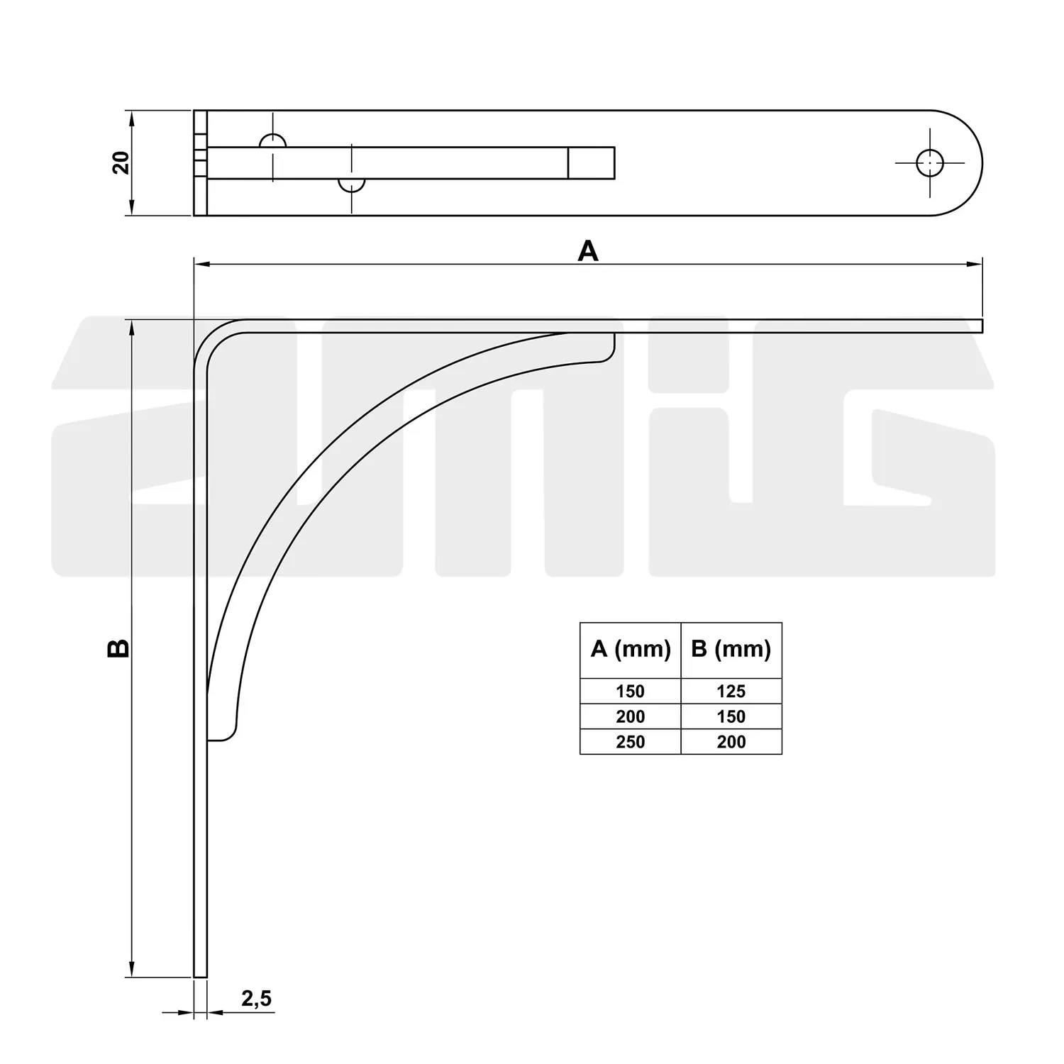 Amig squadretta mensola 150x125 mm nera 105 kg