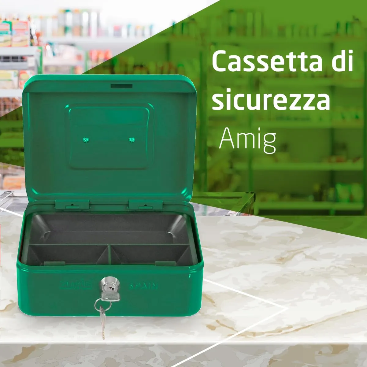 Amig cassetta sicurezza verde 150x110x70 mm acciaio