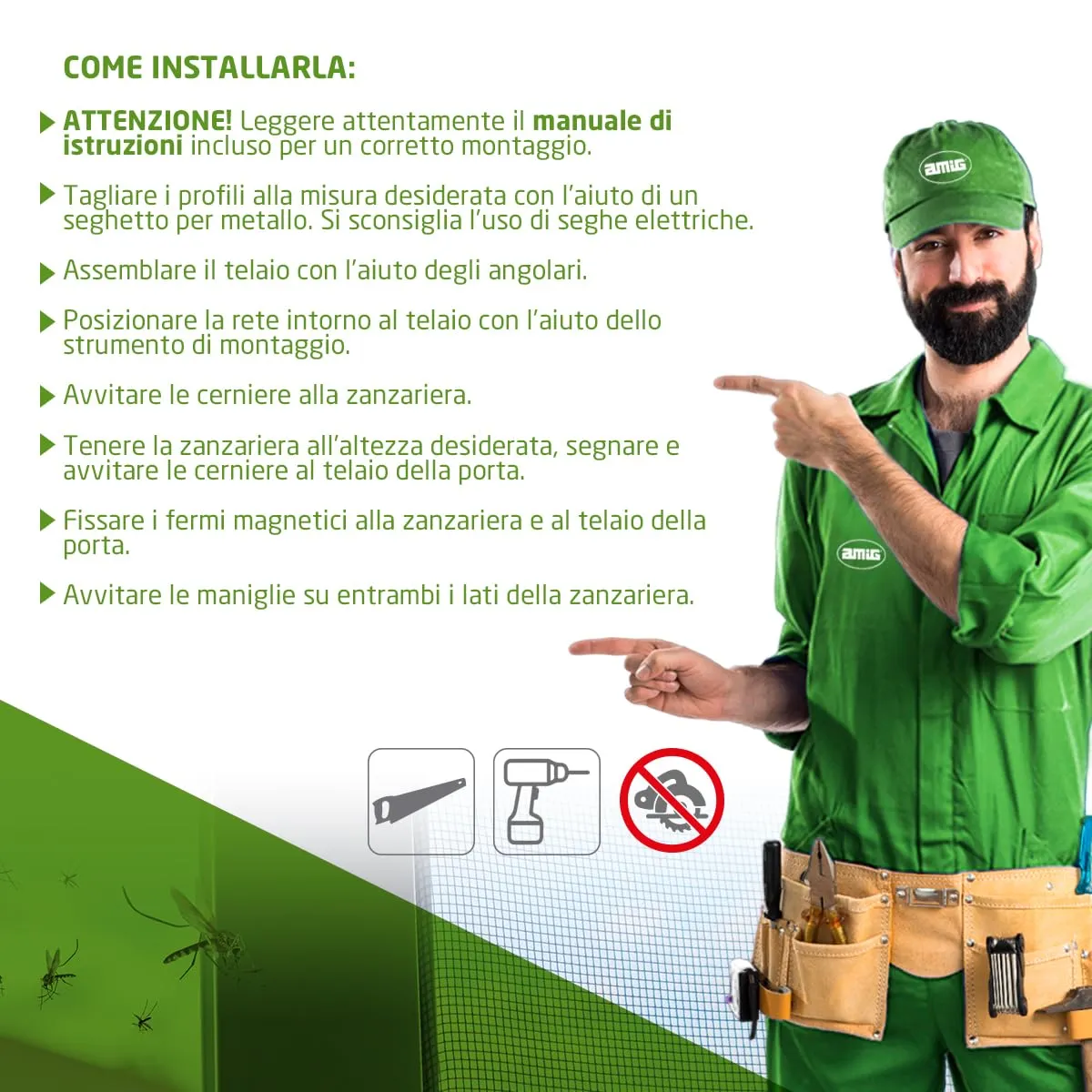 Amig MP01 zanzariera porta battente 100x220 mm bianco