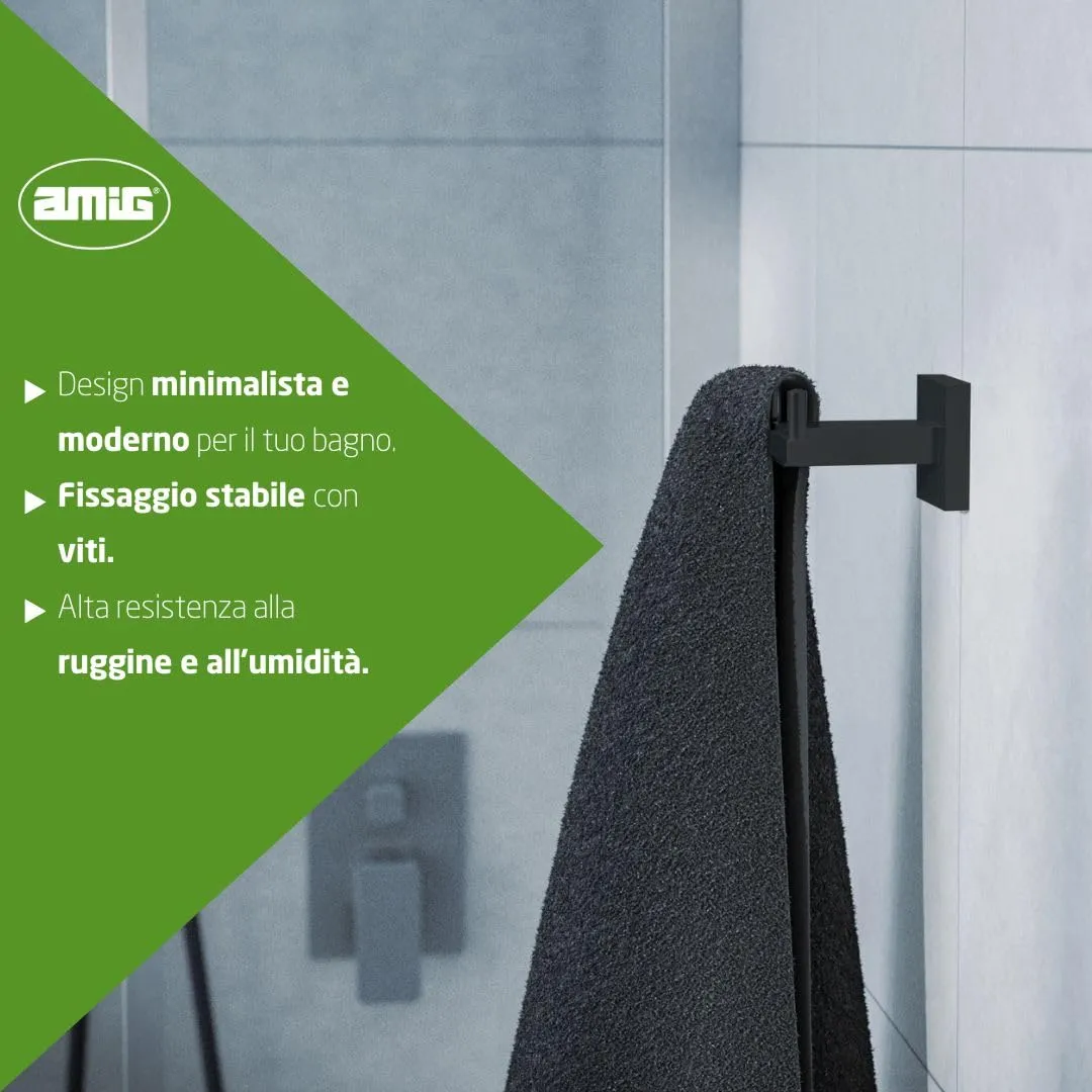 Amig Isla-5 gancio portasciugamani nero opaco acciaio inox