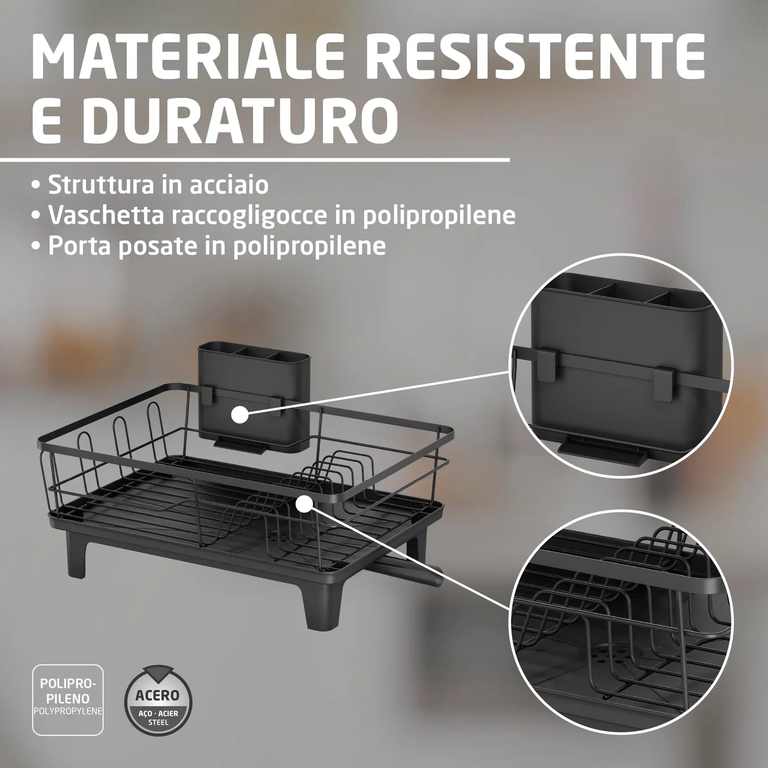 Amig Platz scolapiatti nero 47x34,4 cm acciaio vassoio