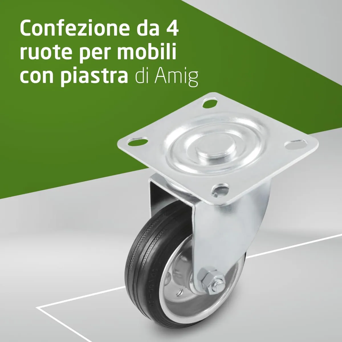 Amig set 4 ruote per mobili 100 mm gomma 90 kg