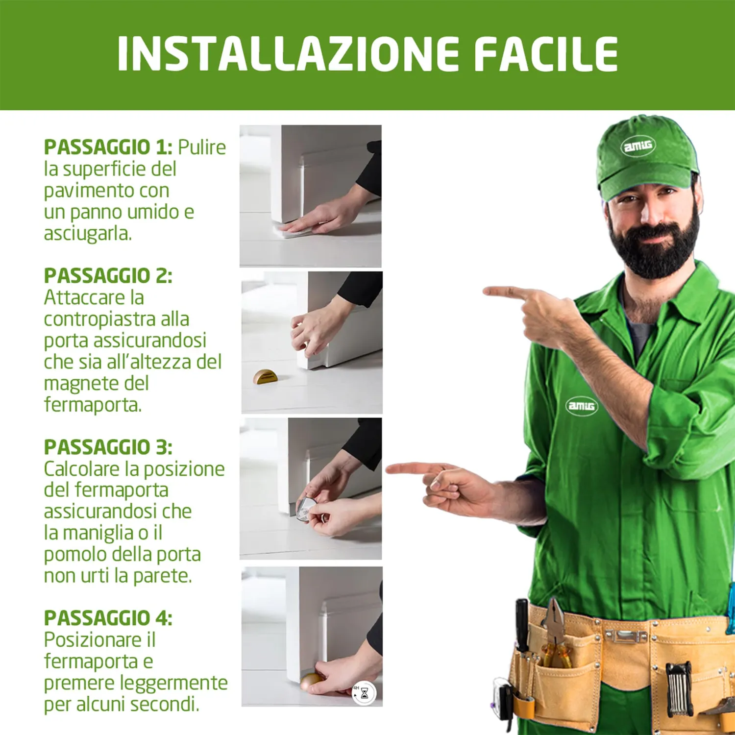 Amig fermaporta magnetico adesivo 48x25 mm faggio