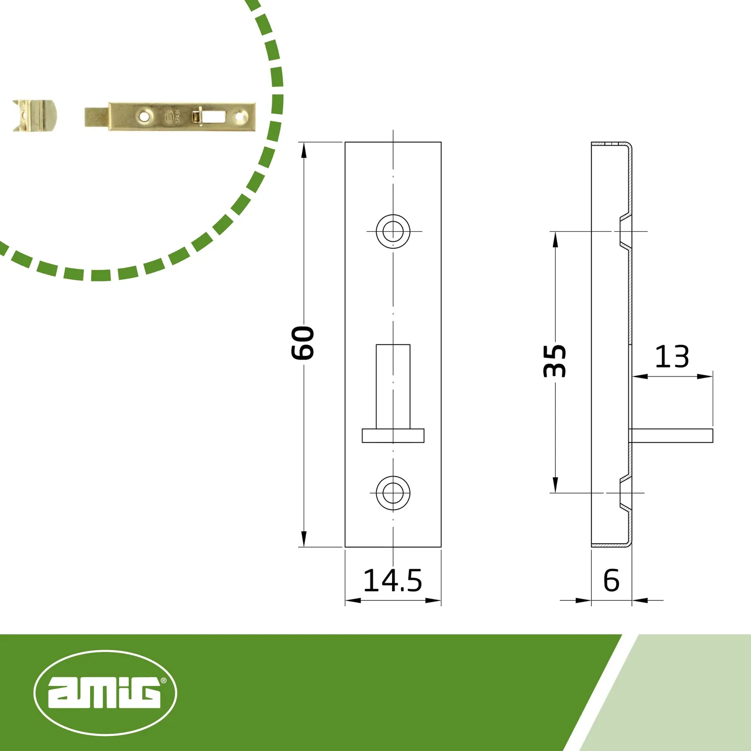 Amig passante chiavistello ottonato 60x15 2 pezzi