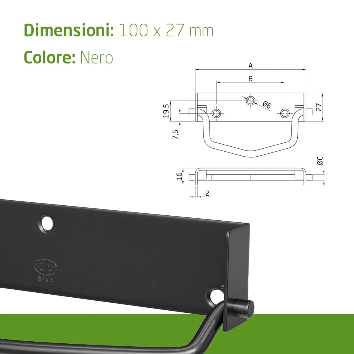 Amig Maniglia Pieghevole per Mobili Nera 100x27 mm