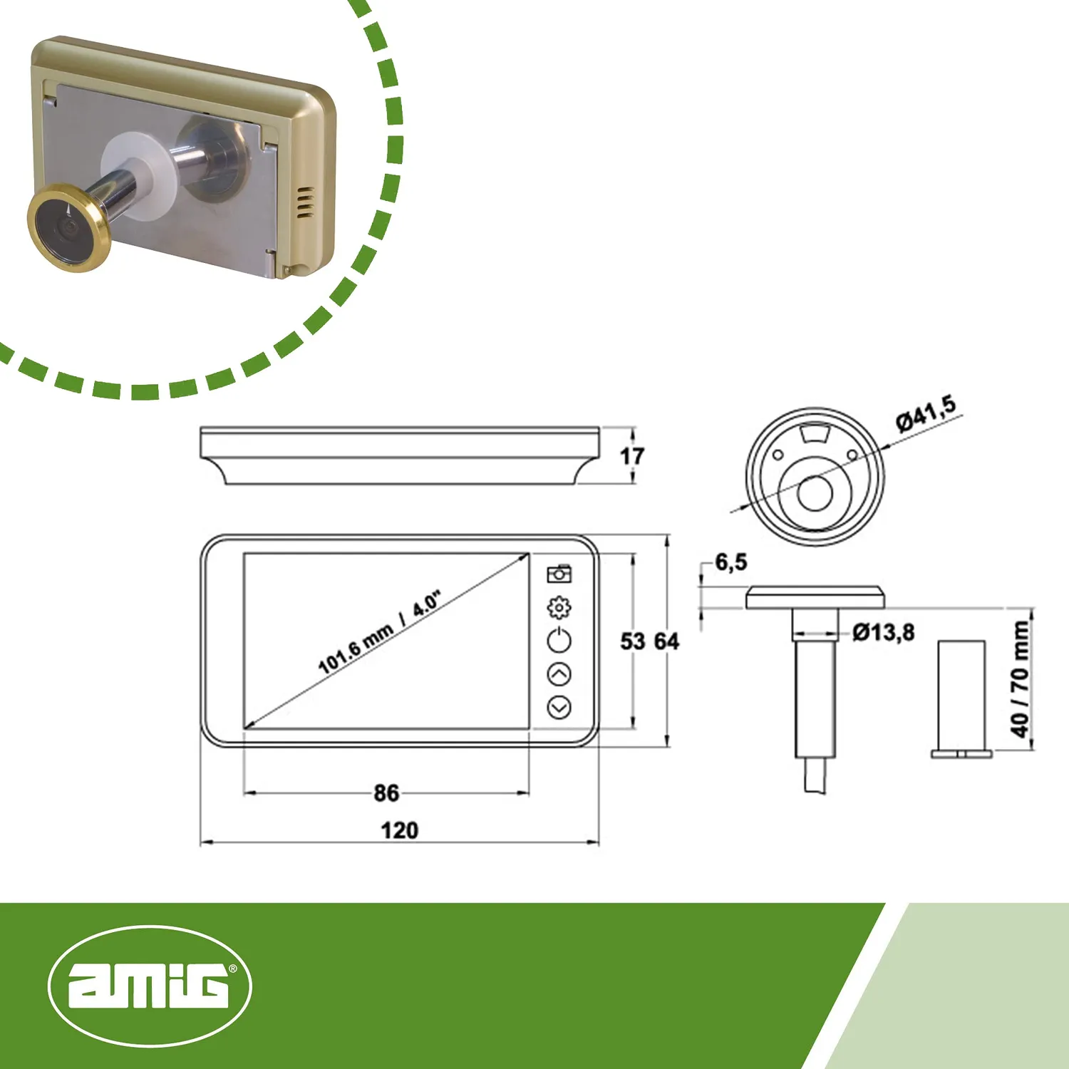 Amig spioncino digitale porta LCD 4" oro 160°