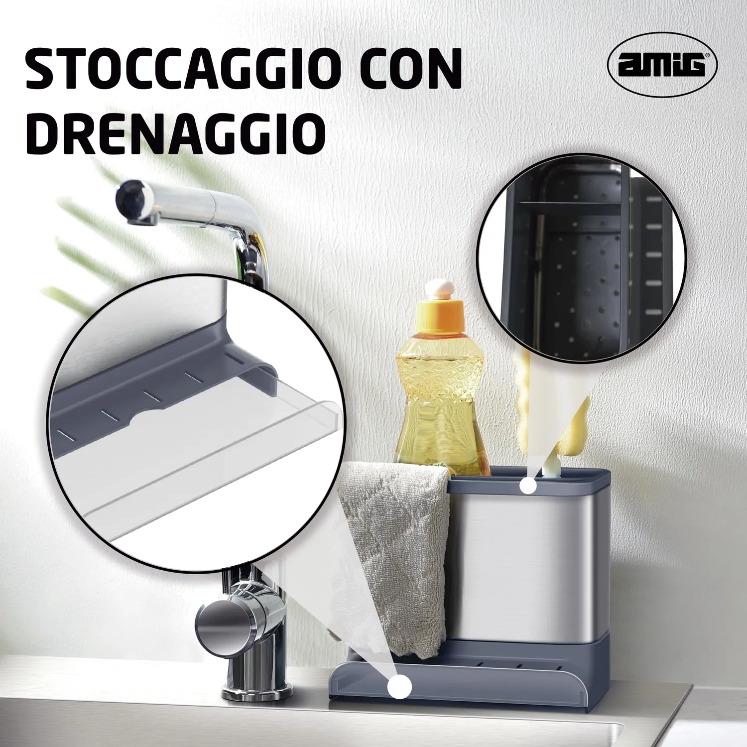 Amig Noxi organizzatore lavello grigio 15,4 cm
