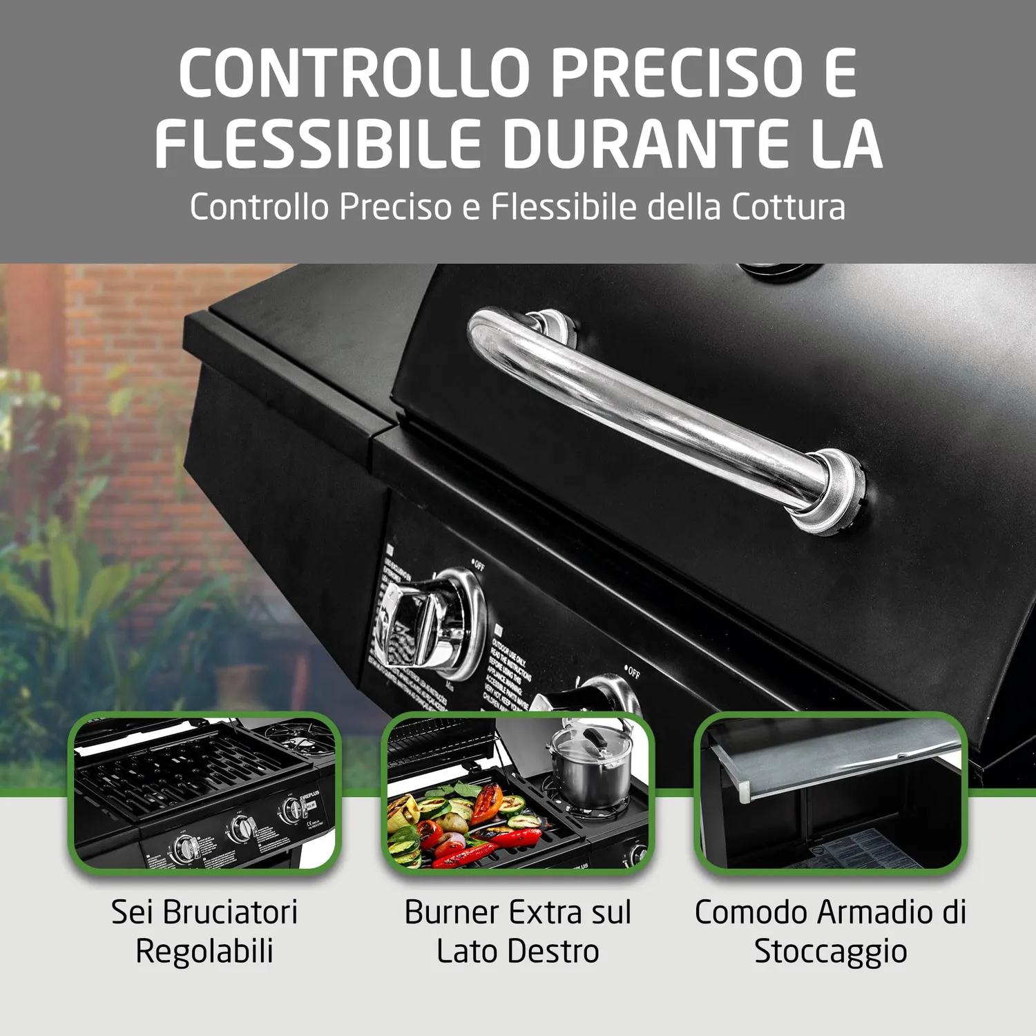 Amig Fireplus 3+1 barbecue a gas 117x52x103 cm nero