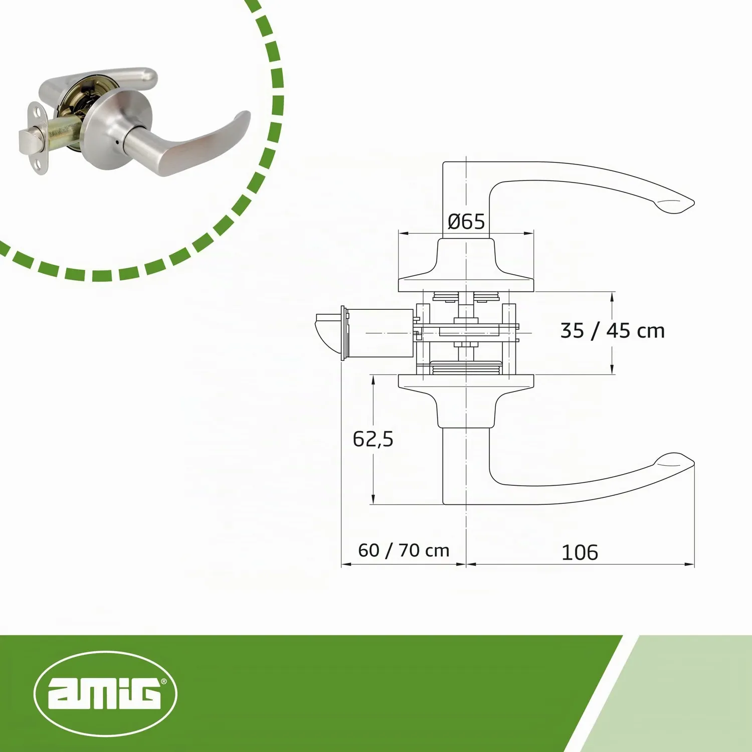Amig maniglia passo porte interne cromato opaco 60/70 mm