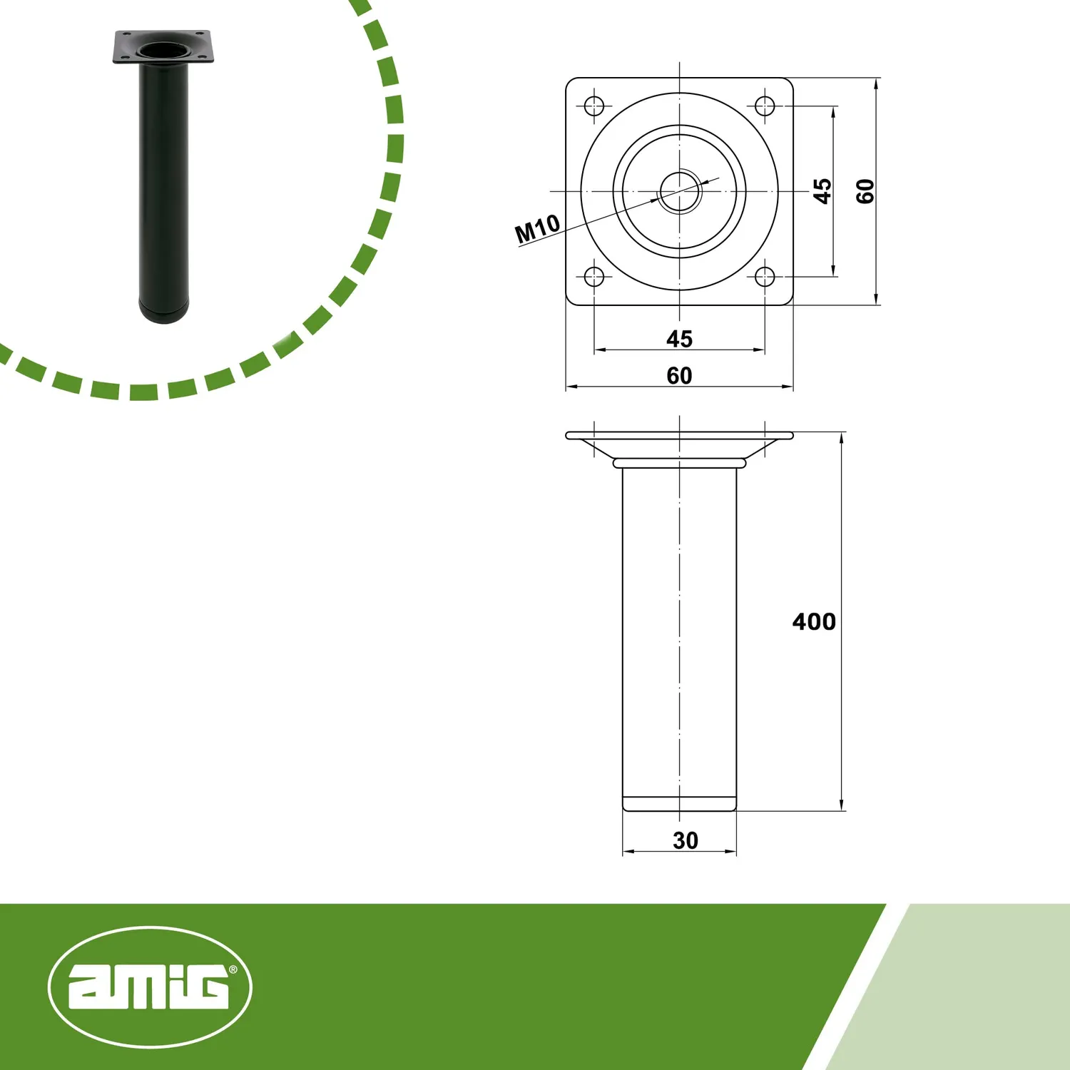 Amig Gamba Rotonda 30x400 mm Acciaio Bianca con Viti