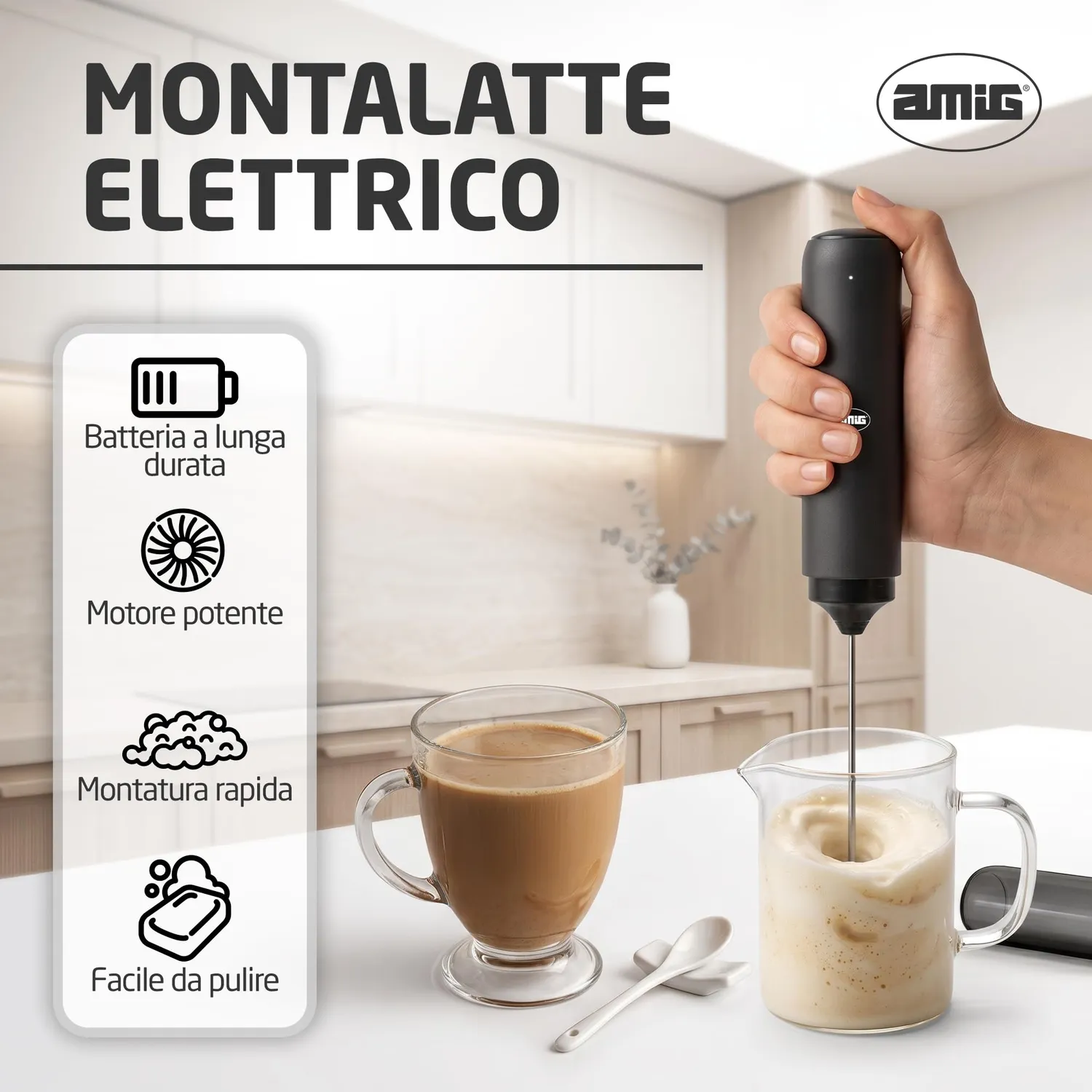 Amig montalatte elettrico portatile USB-C acciaio