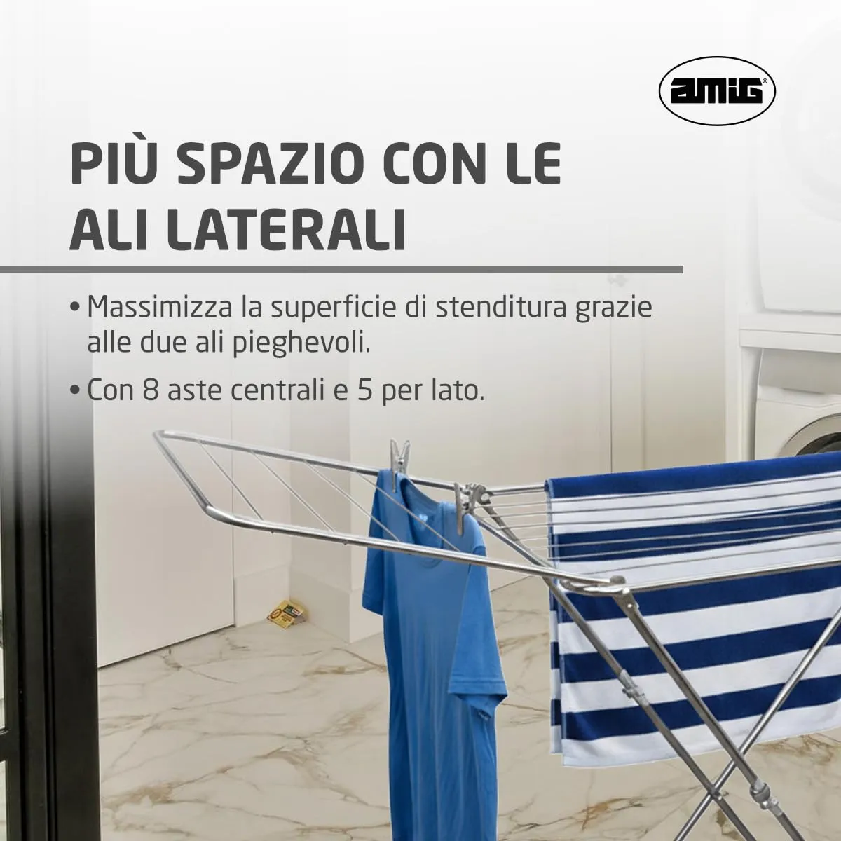 Amig Aeria AirFlow stendibiancheria 18 m argento nero