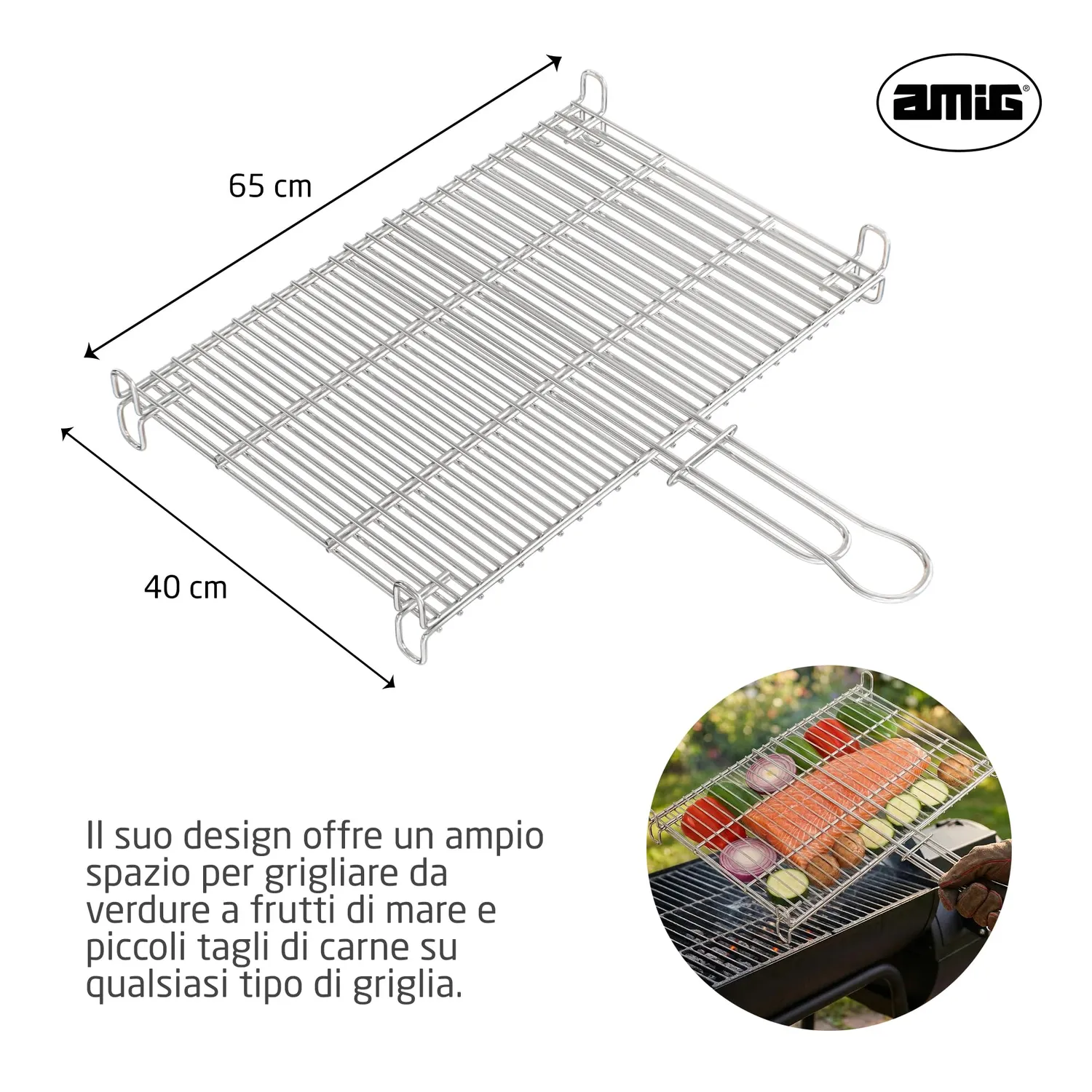 Amig AM26 griglia barbecue 65x40 cm acciaio