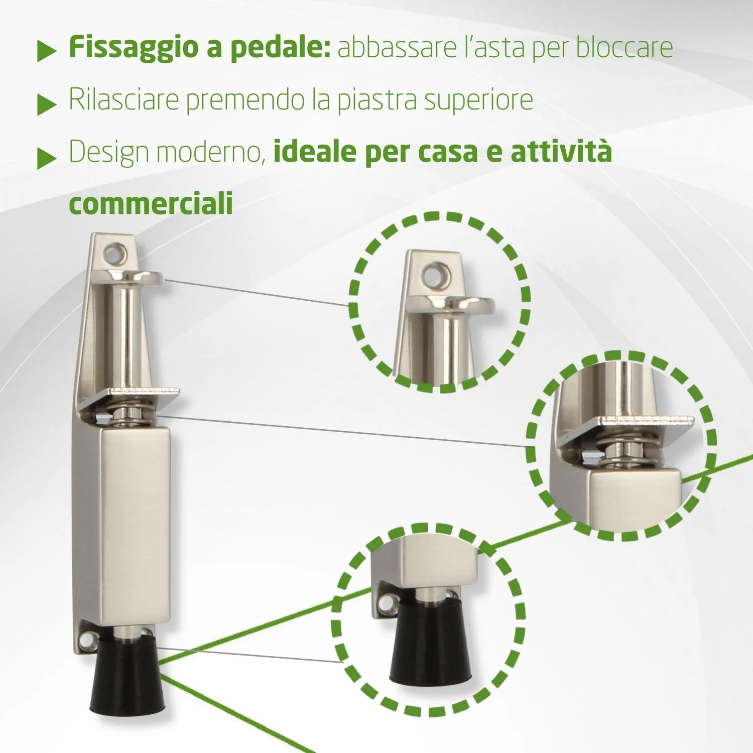 Amig Mod. 10 Fermaporta da Pavimento Cromato Opaco 120 mm Zamak