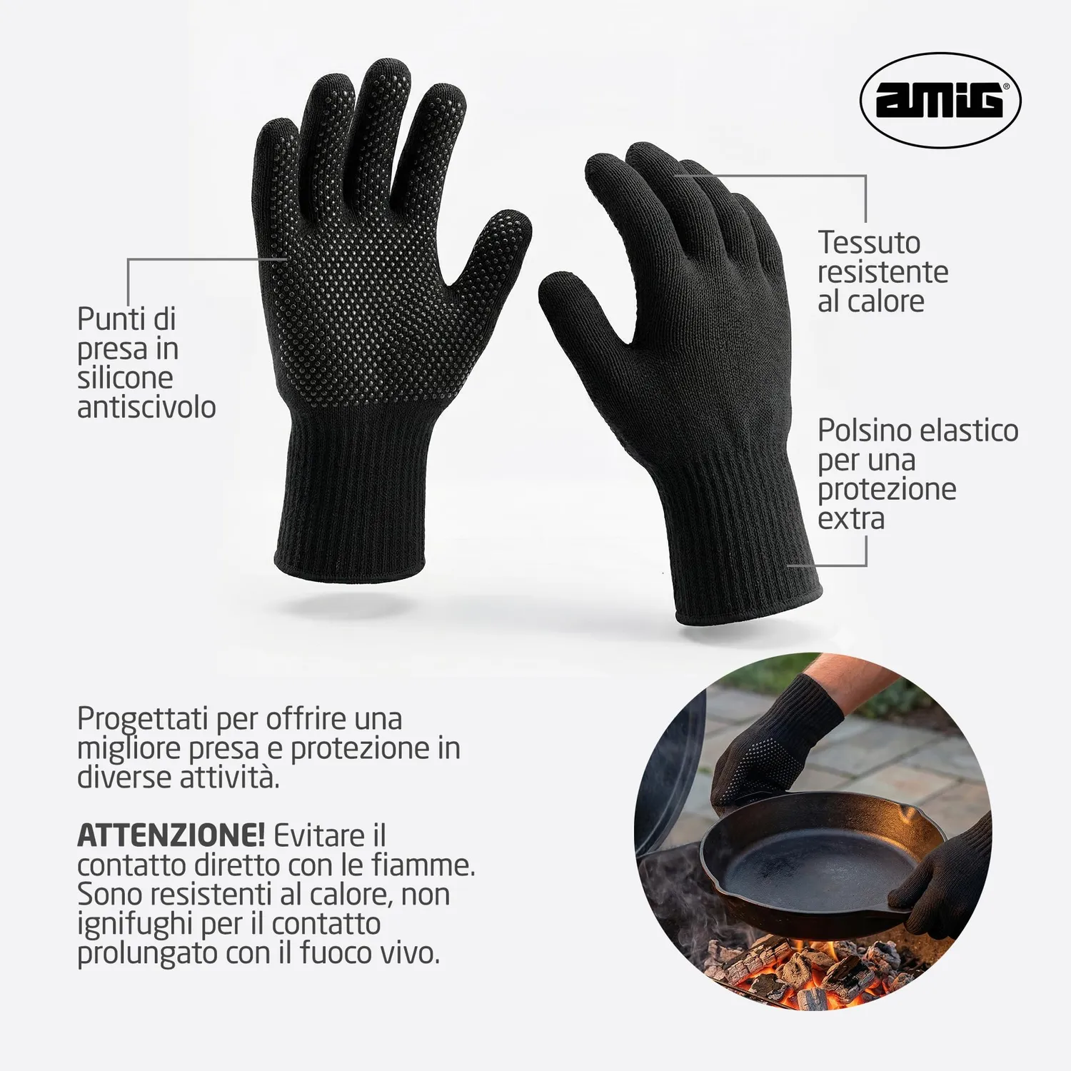 Amig AM15 guanti barbecue termici neri 34x18 aramidici