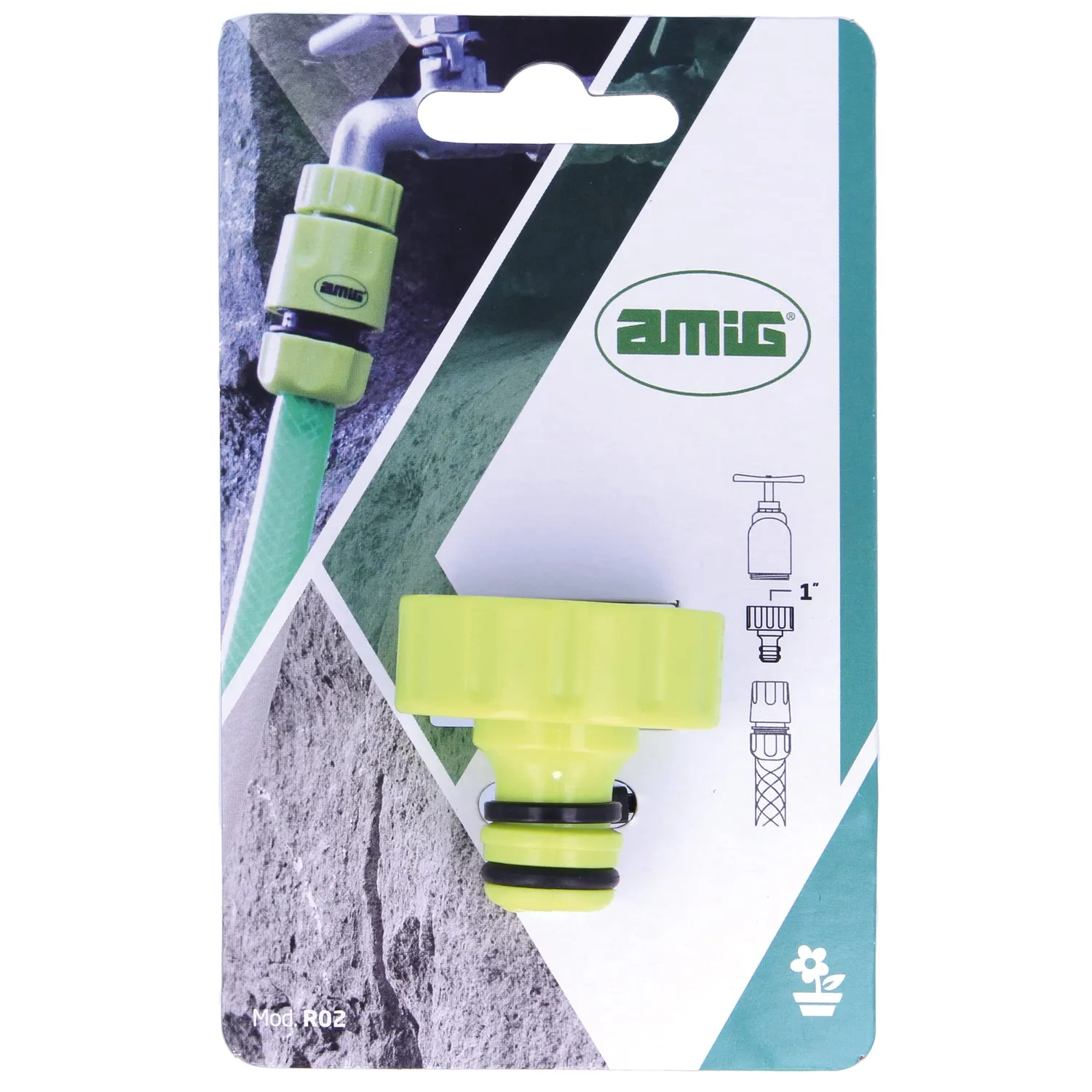 Amig Adattatore Rubinetto Tubo Giardino 1" Verde Pistacchio ABS