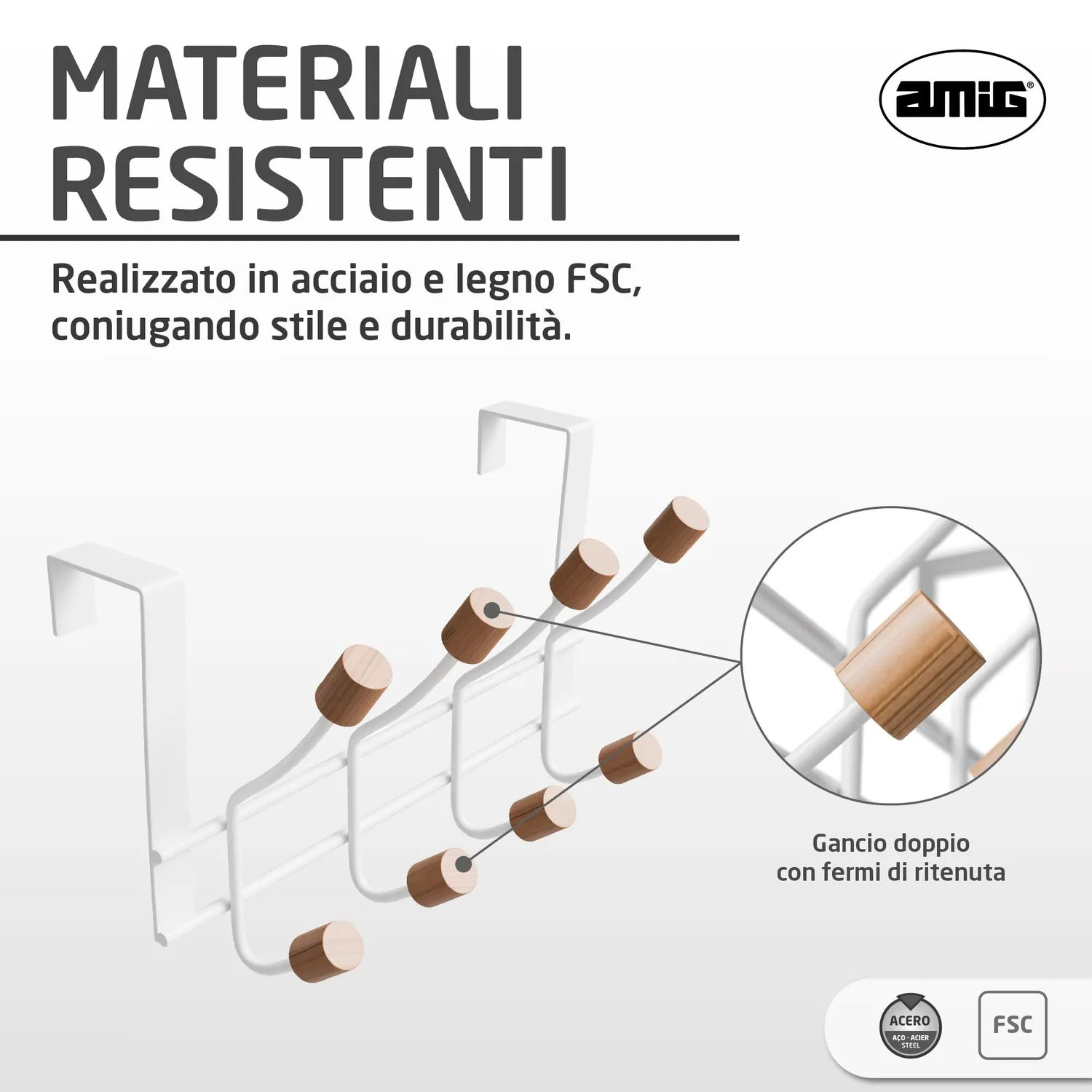 Amig CP47 appendiabiti da porta bianco 280 mm 2 pezzi