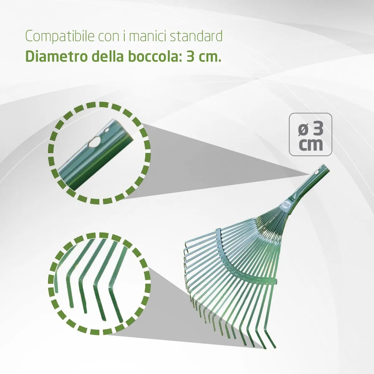 Amig rastrello giardino 22 denti acciaio verde 400 mm