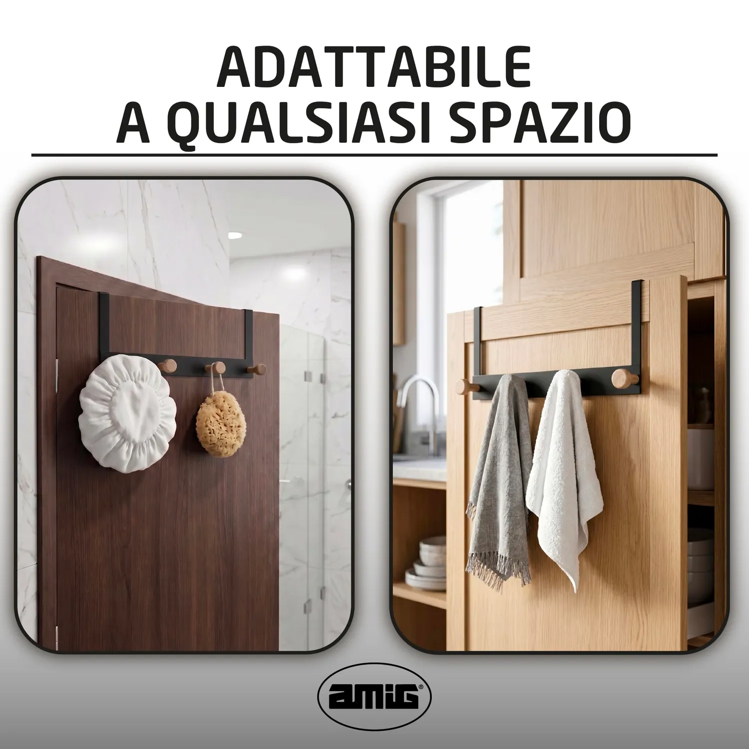 Amig CP47 appendiabiti per porta nero acciaio e legno