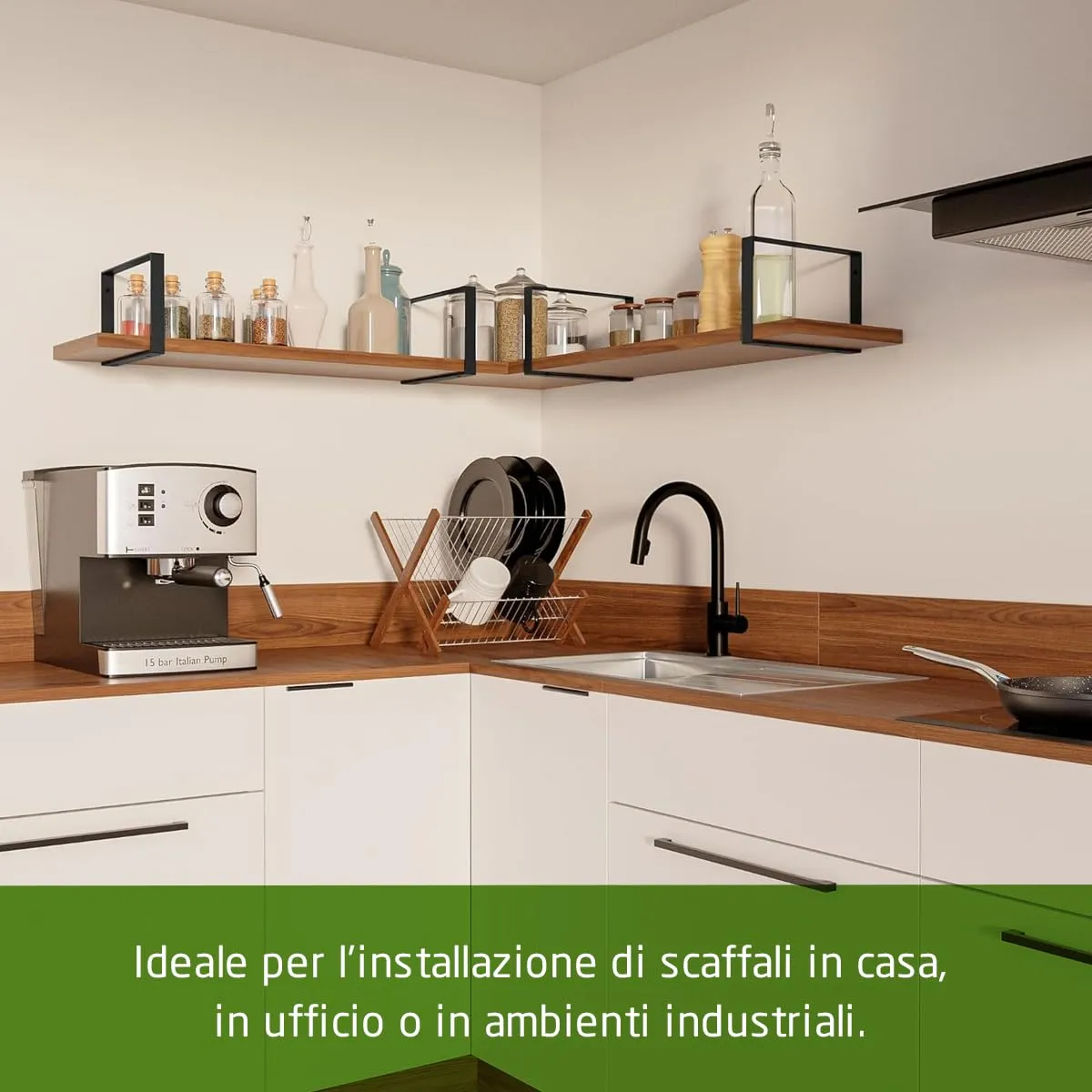Amig staffe mensole rettangolari 21x31 cm nere set 4 pezzi