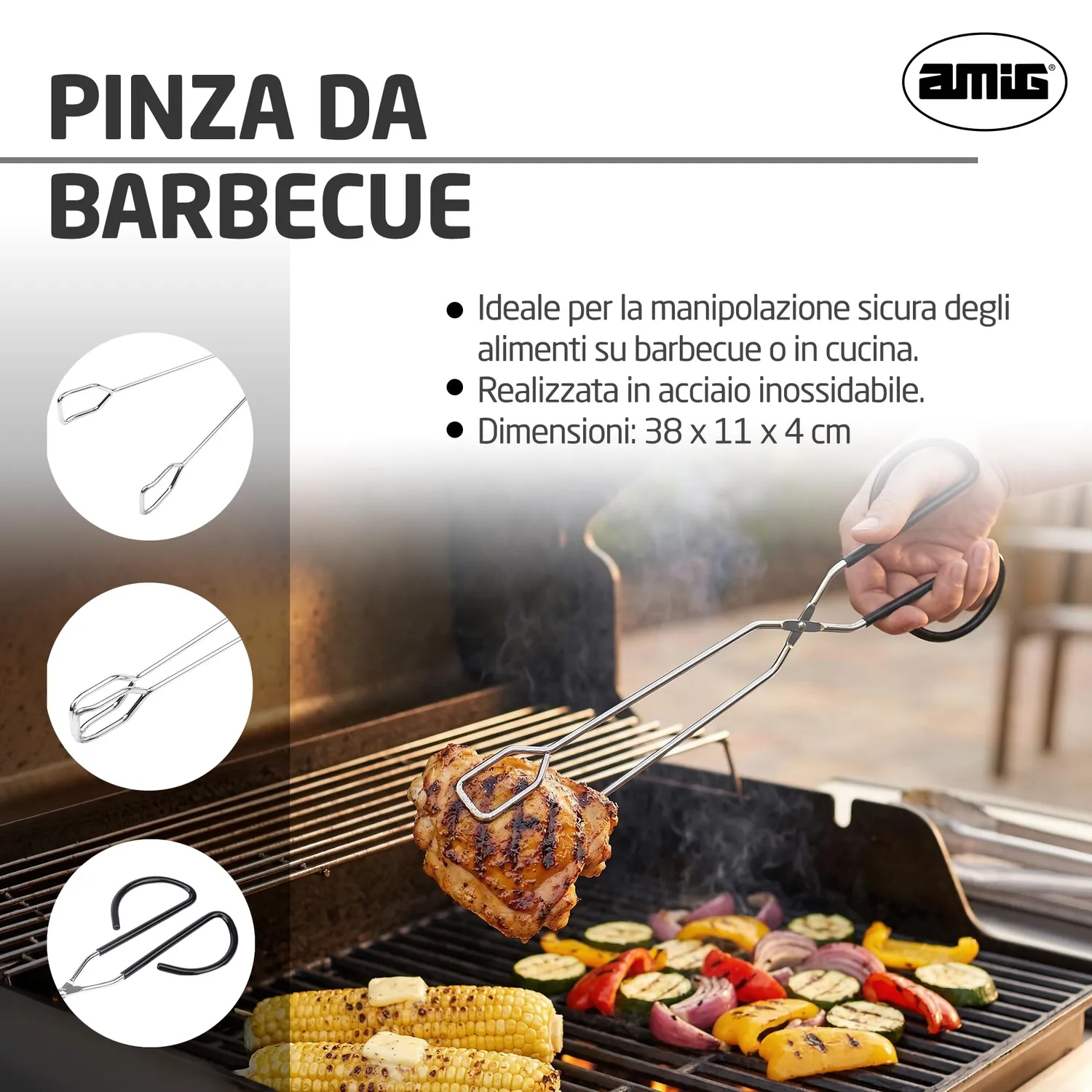 Amig AM33 pinze barbecue 34,5 cm acciaio inox