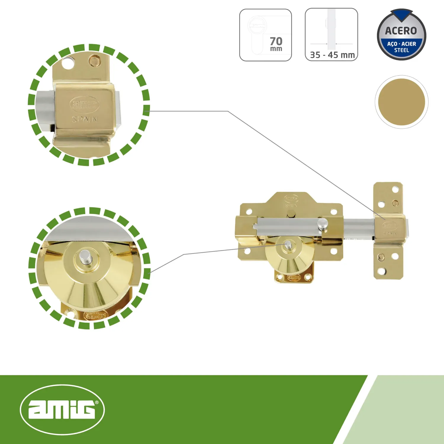 Amig 3 Plus Serratura Sovrapposizione Oro 90x154 mm